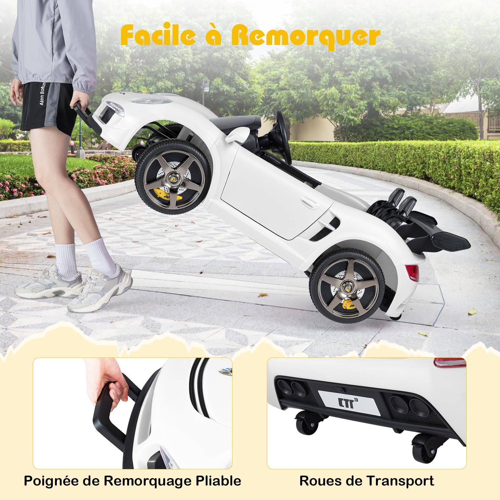 COSTWAY 24V Voiture Électrique Enfant 2 Places avec Télécommande 2,4G, Véhicule Électrique avec Lumières LED & Klaxon & Musique, 3-5 km/h, Charge 59kg pour Garçons Filles de 3-8 Ans (Blanc)