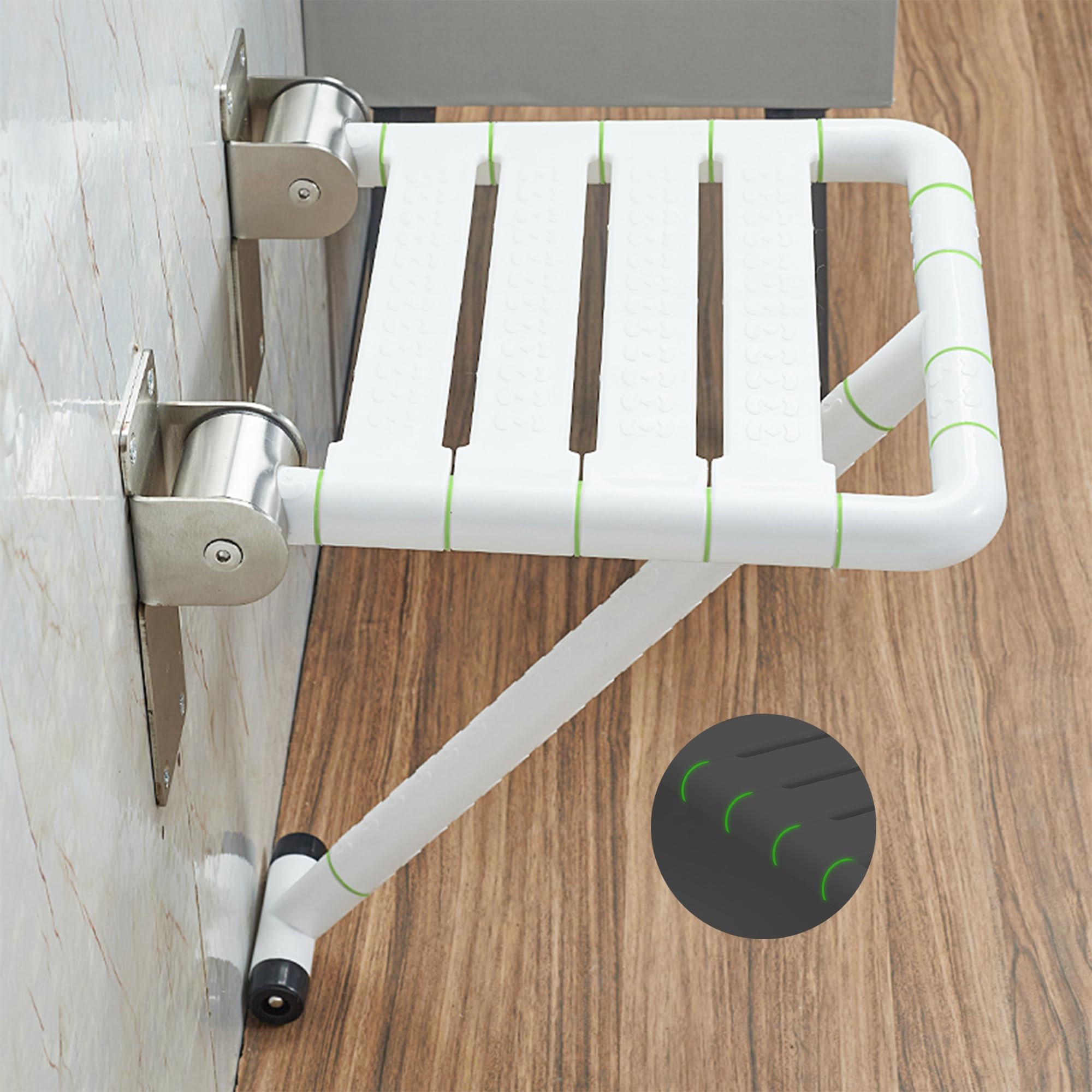 ITSOGOO Asiento de Ducha para Montaje en Pared,Silla de Ducha Plegable con Pies Antideslizantes,Acero Inoxidable 304 Taburete de Ducha para Personas Mayores Discapacitadas,hasta 250 kg,Blanco
