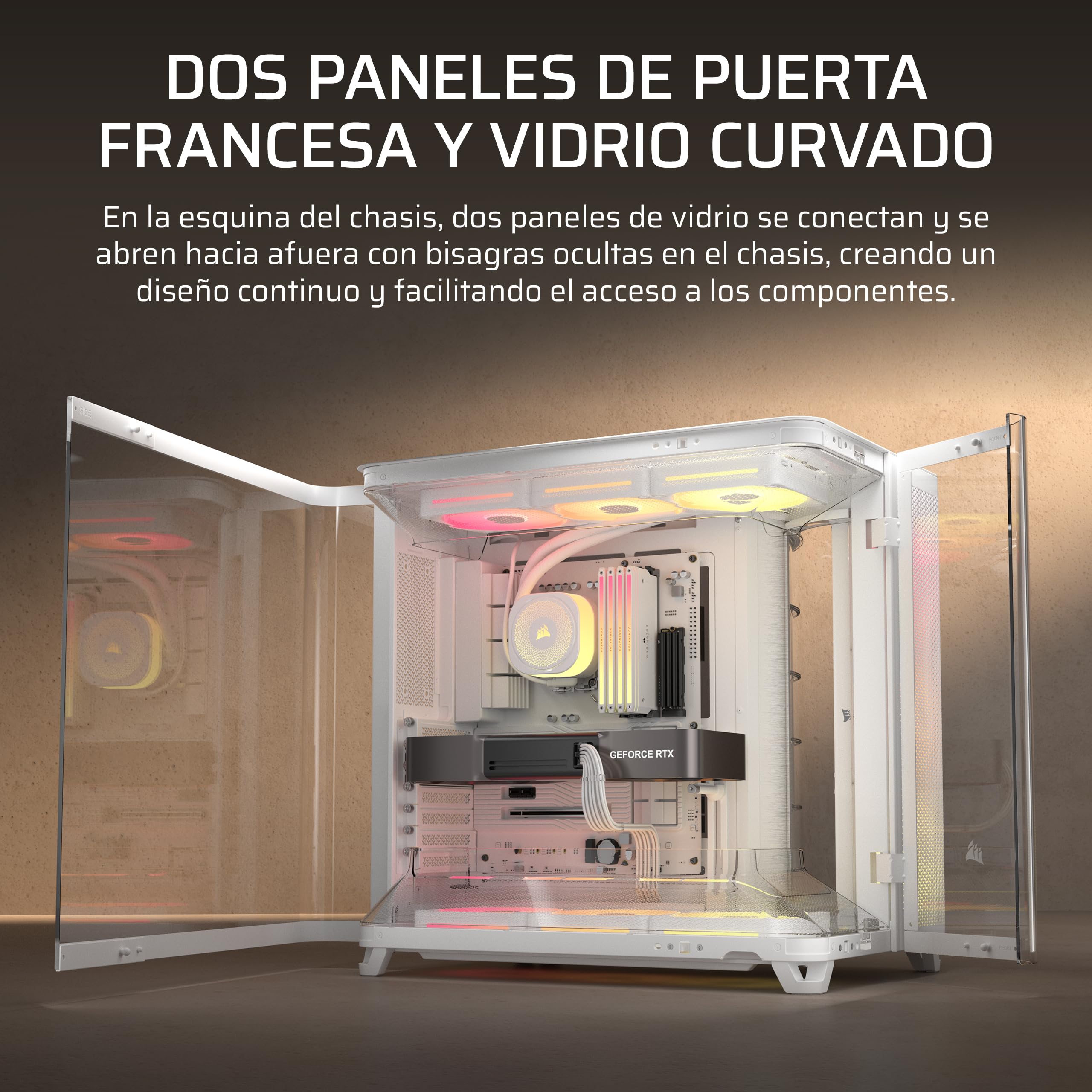 CORSAIR Air 5400 LX-R RGB iCUE Link Caja de PC de Torre Media – Blanco | Diseño de Triple Cámara, Panorámica, 3 Ventiladores LX-R RGB Reverse-Rotor preinstalados
