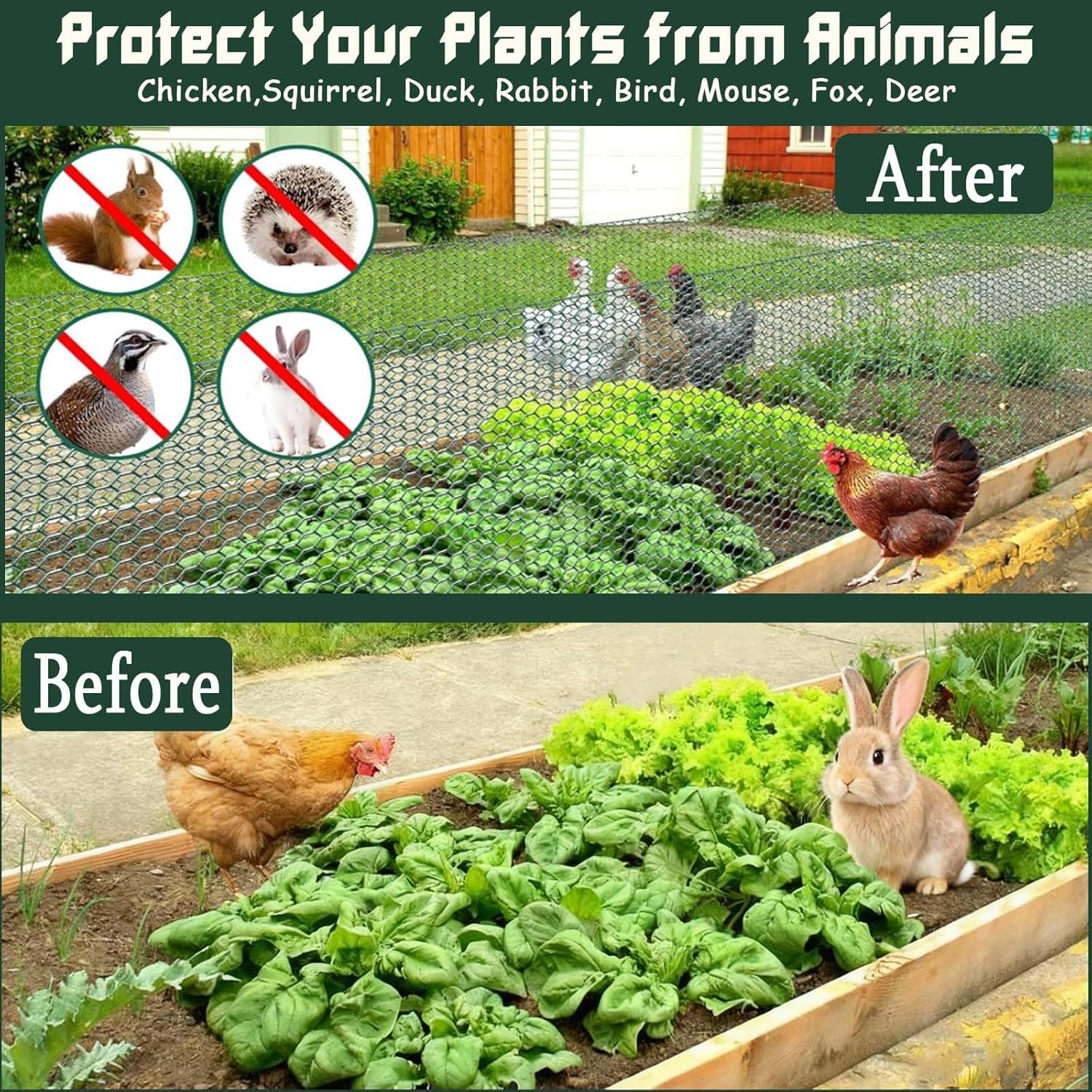 32.8FT x16IN Plant Protectors from Animals,Free-Cut Metal Chicken Wire for Outdoor Plants to Keeping Rabbits Squirrels Chicken Animals Out