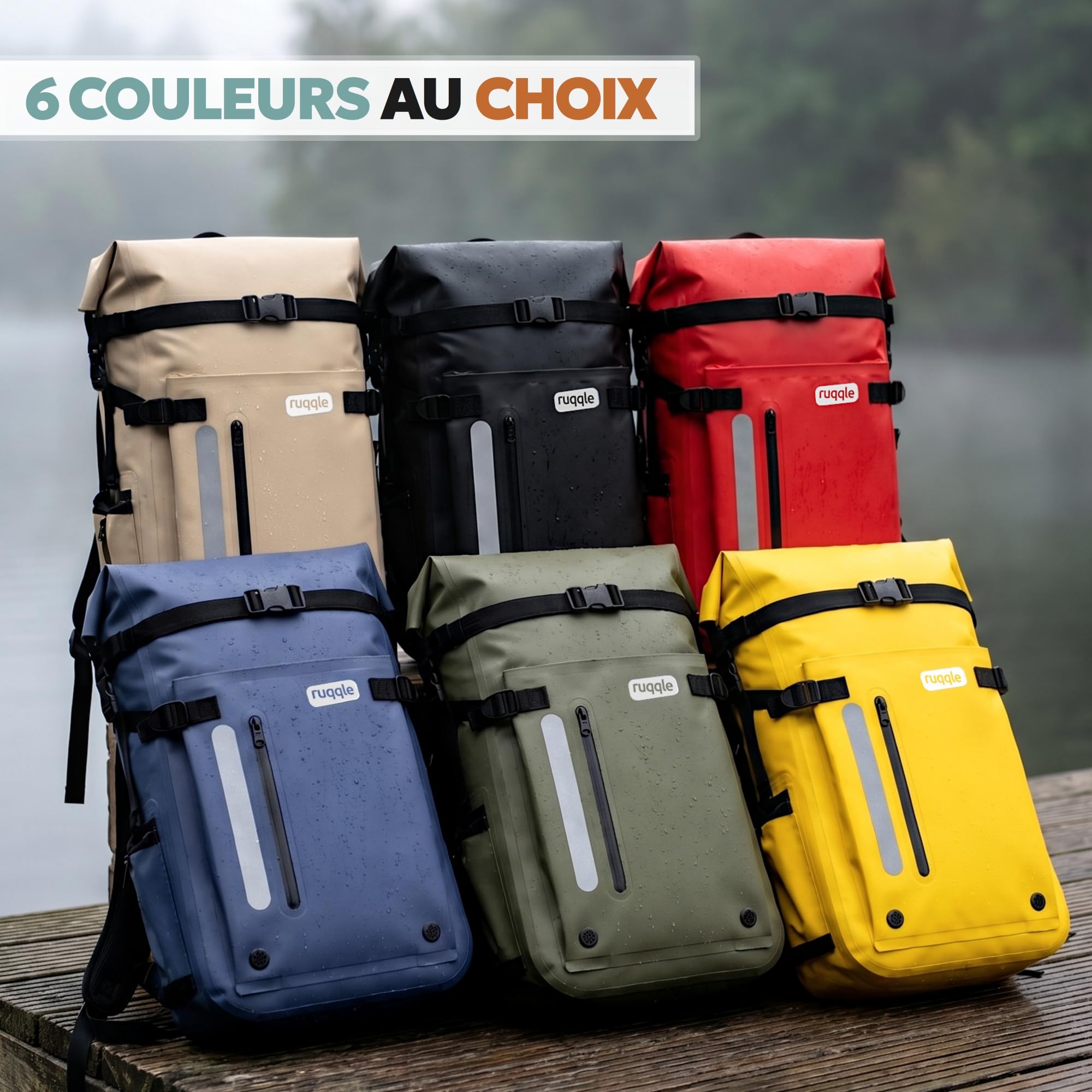 Ruqqle Sac étanche Polyvalent, Waterproof Dry Bag 20/30/45L, 3 Poches externes, Sac à Dos Confort imperméable idéal Voyage Plage Mer Bateau Canoë Paddle Kayak Moto Randonnée Camping Pêche Loisirs