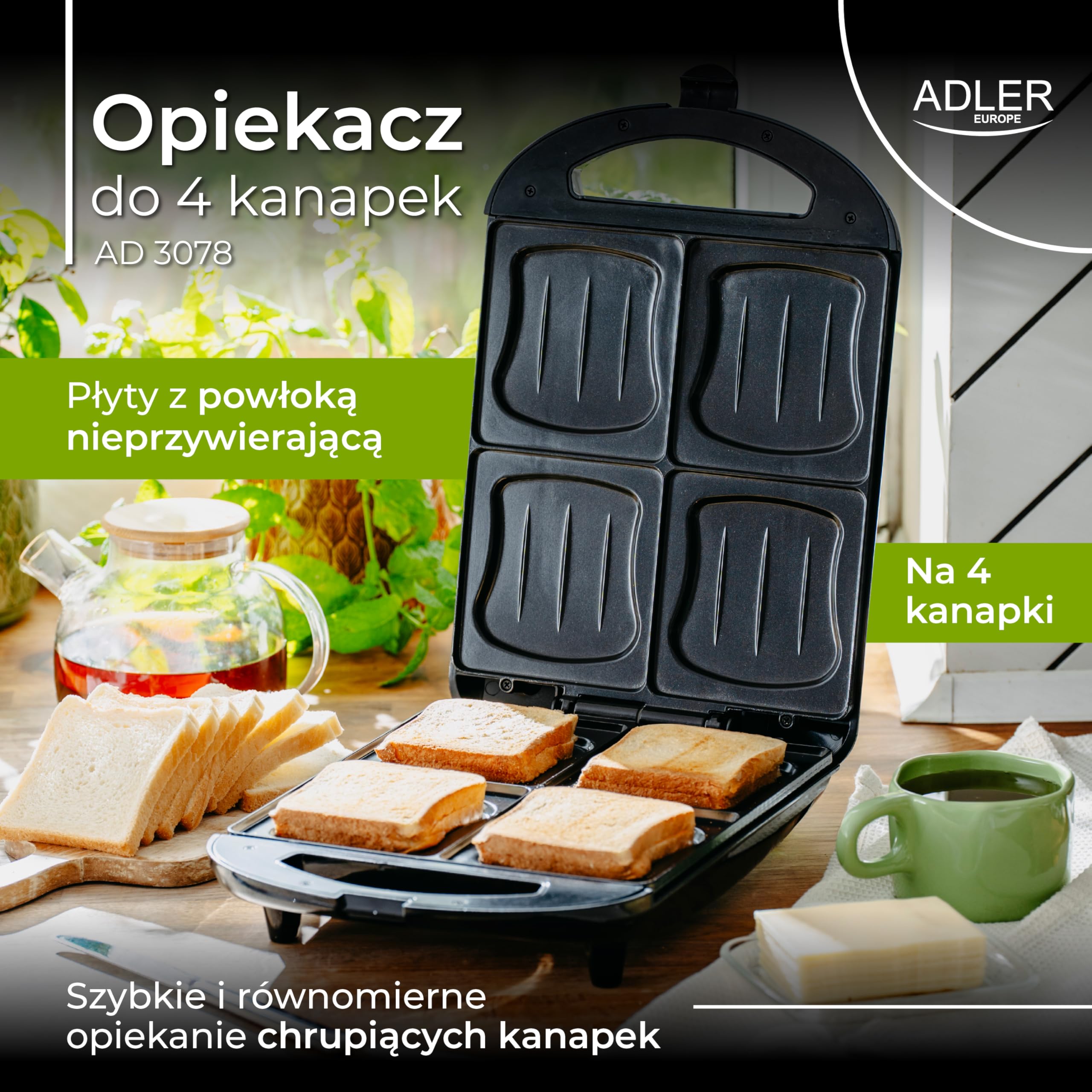 ADLER EUROPE Sandwich, 4 sándwiches, Tostado XXL, BIG American Sandwich