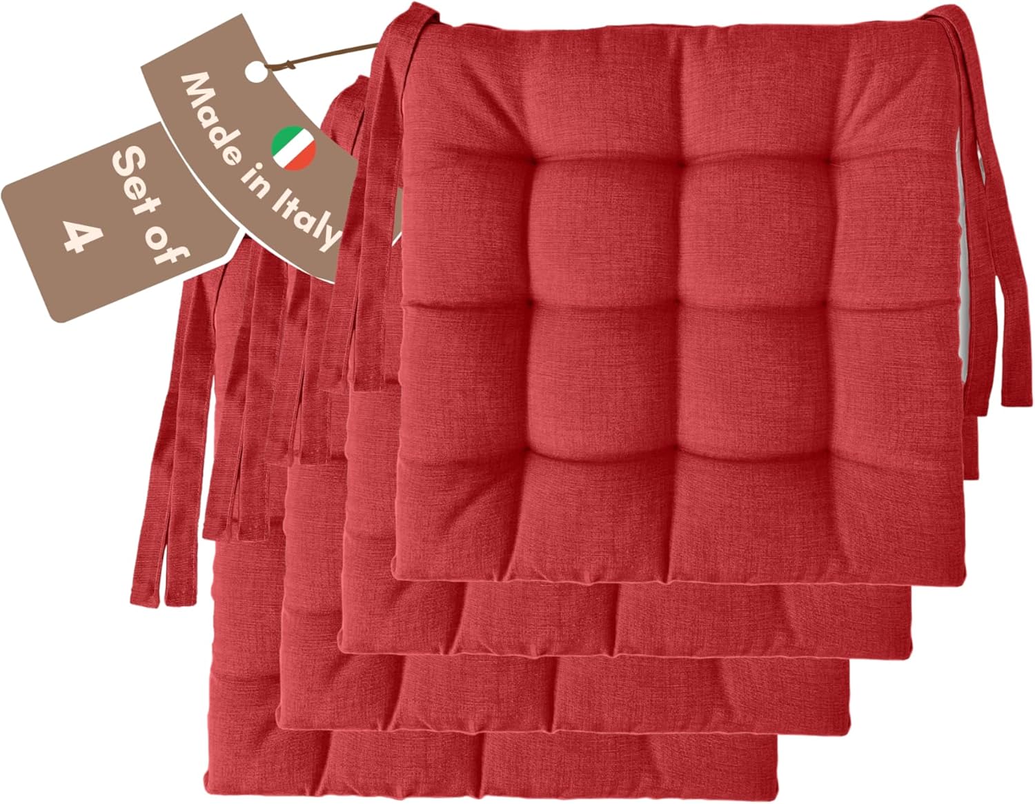 FORTE - Cuscini Sedie Cucina Set da 6 Tinta Unita con Laccetti, Cuscino