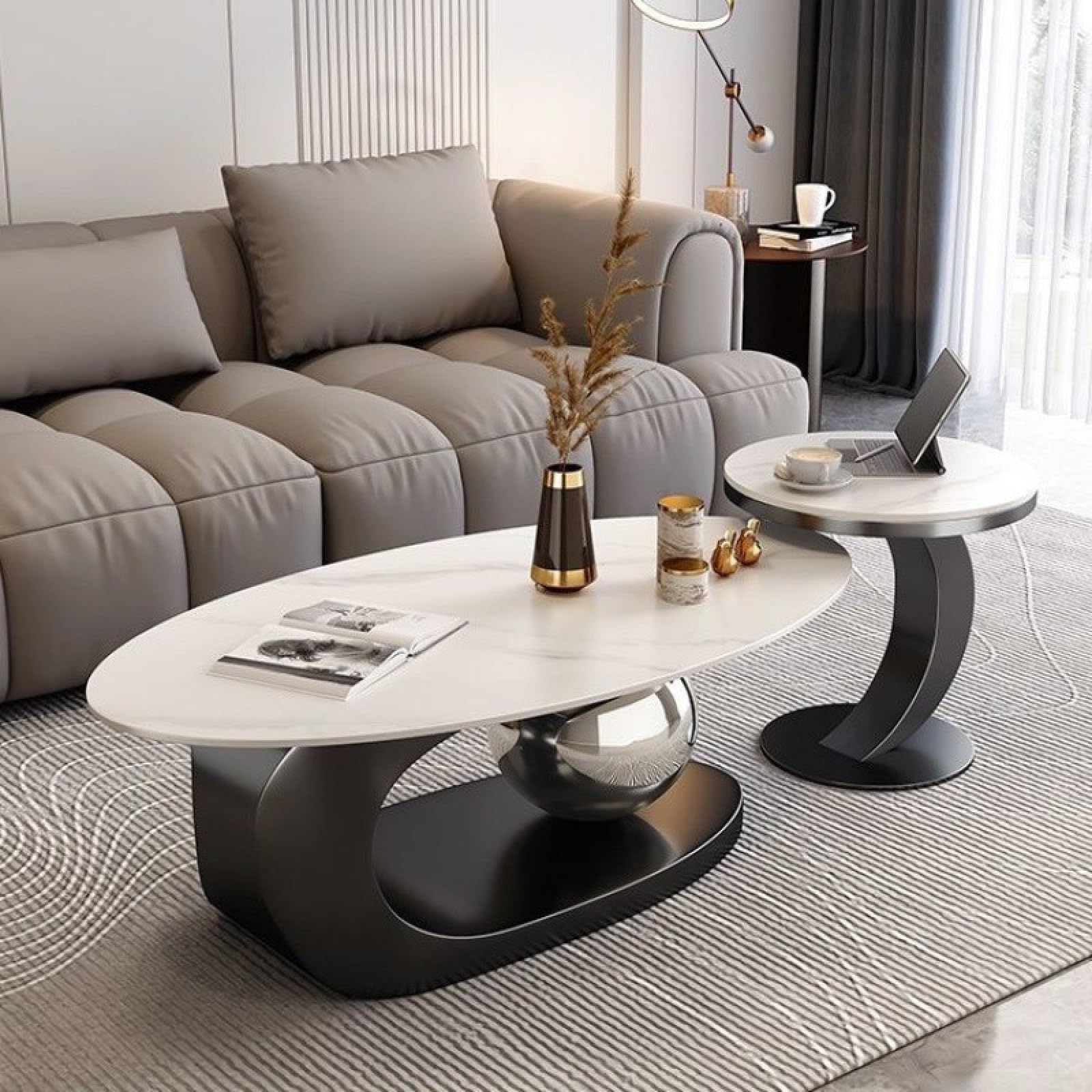 Tavolino da caffè in Marmo di Lusso con Staffa in Metallo Dorato e Piano in Pietra - Stile Elegante, Design Unico, Facile da Pulire