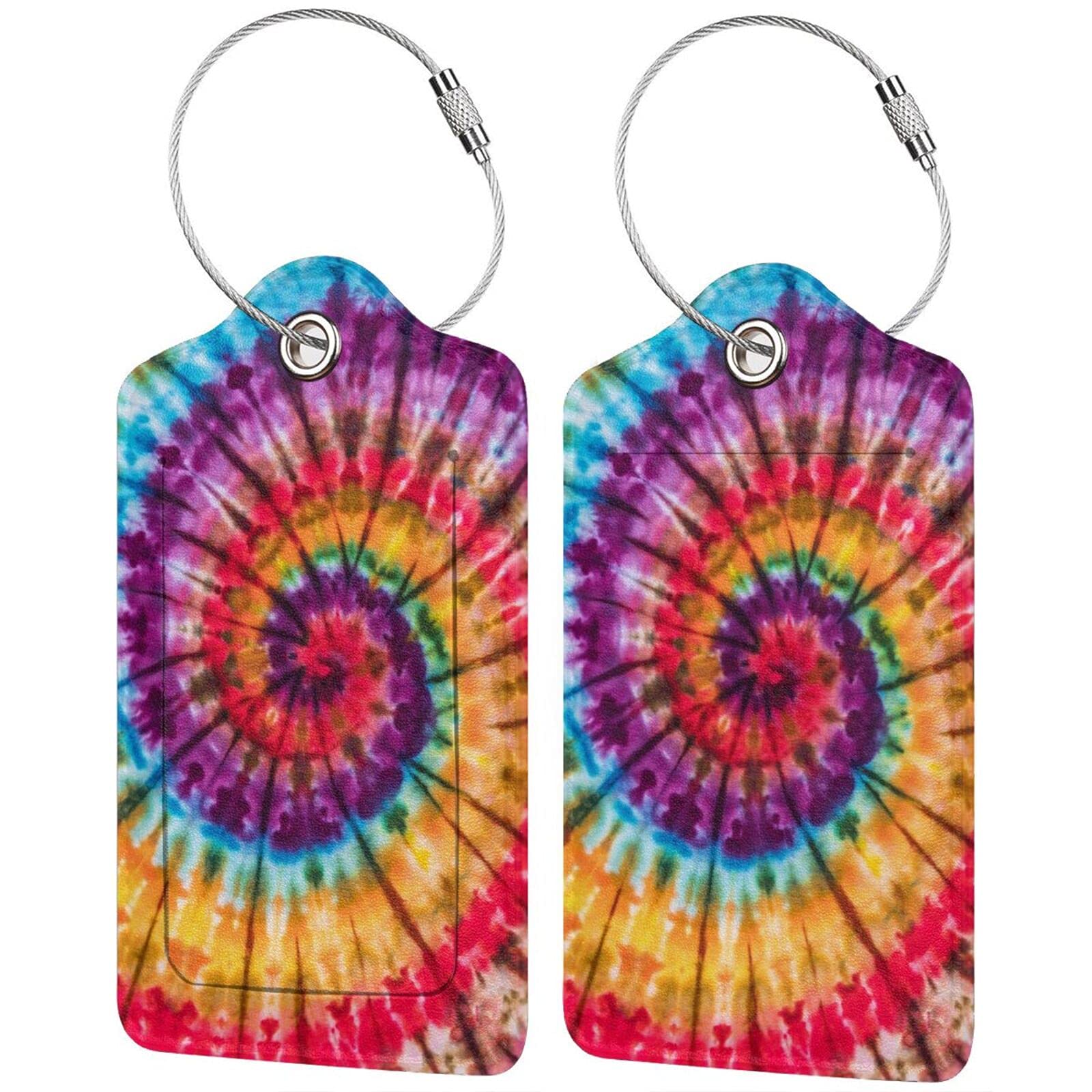 BLUBLU 2 Pack PU Leahter Luggage Tag with Stainless Steel Loop, Funny Travel Suitcase Labels with Privacy Cover ID Label Quickly Spot for Bags &