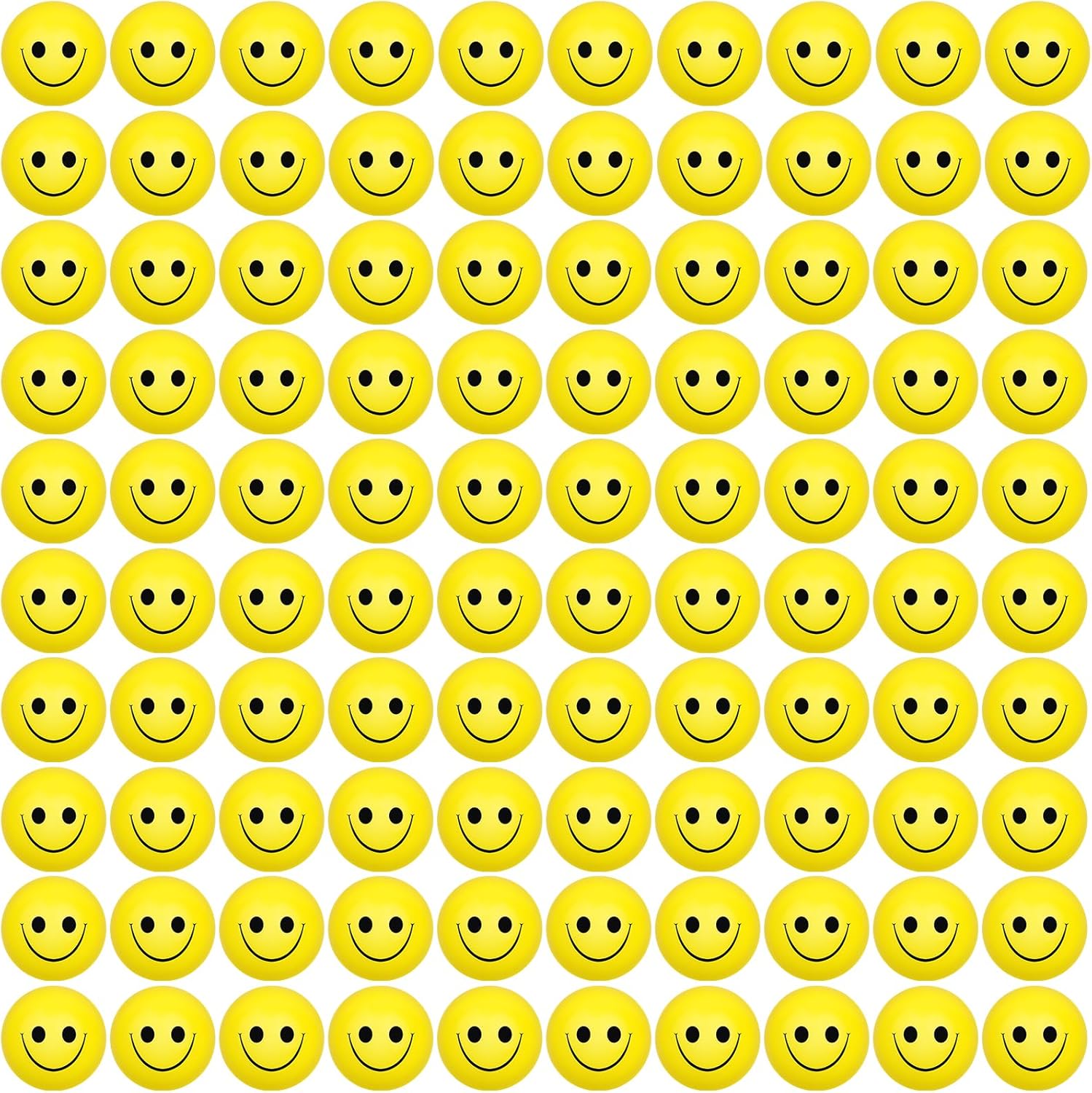 96 Pack Smile Face Stress Balls Bulk 2 Inch Funny Face Stress Relief Balls Yellow Mini Squeeze Balls Foam Smile Face Toys for Finger Exercise, School Prizes, Party Bag Fillers