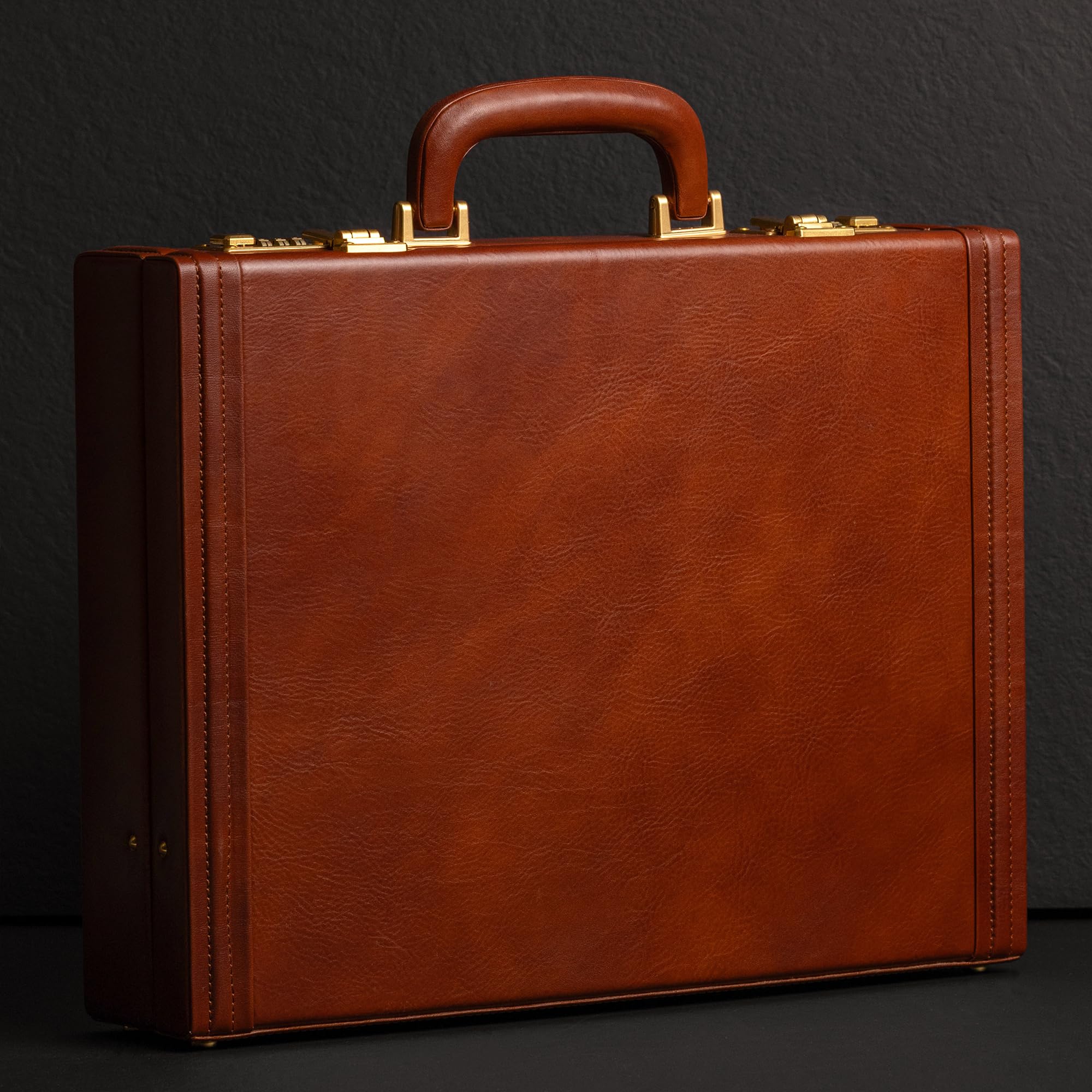 Time Resistance Leather Attache Case - Aktówka z włoskiej skóry licowej - Torba na laptopa do 15 cali - Twarde etui z zamkiem