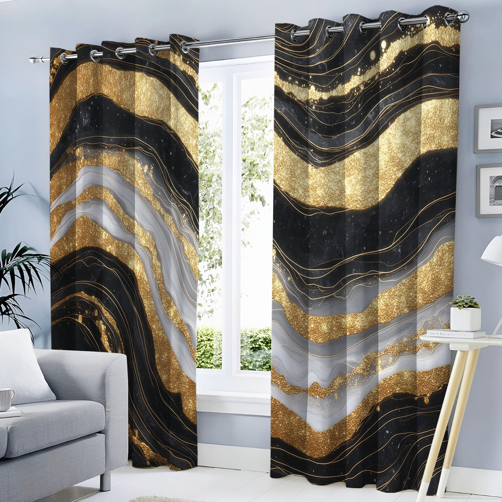 Rideau à Oeillets Luxe Feuille d'Or Impression 3D | Tissu Occultant Haut de Gamme 140x200