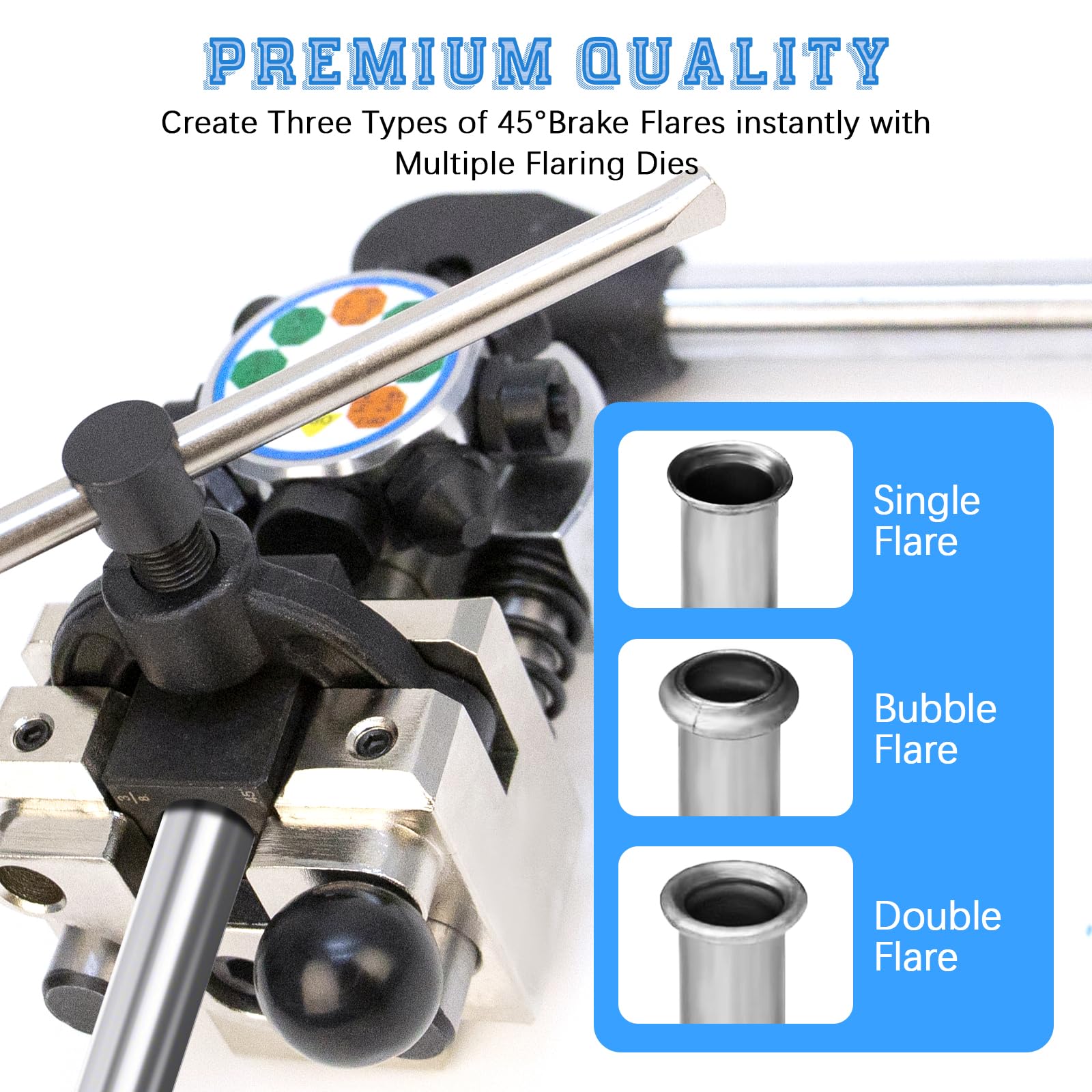 Herramienta de Abocardado para Tubos de Frenos, Abocardador Hidráulico de 45 Grados, Kit de Abocardado para Frenos, para Abocardado Simple, Burbuja y Doble (Ø 4,75mm/6,35mm/8mm/9,5mm), Cortador Tubos