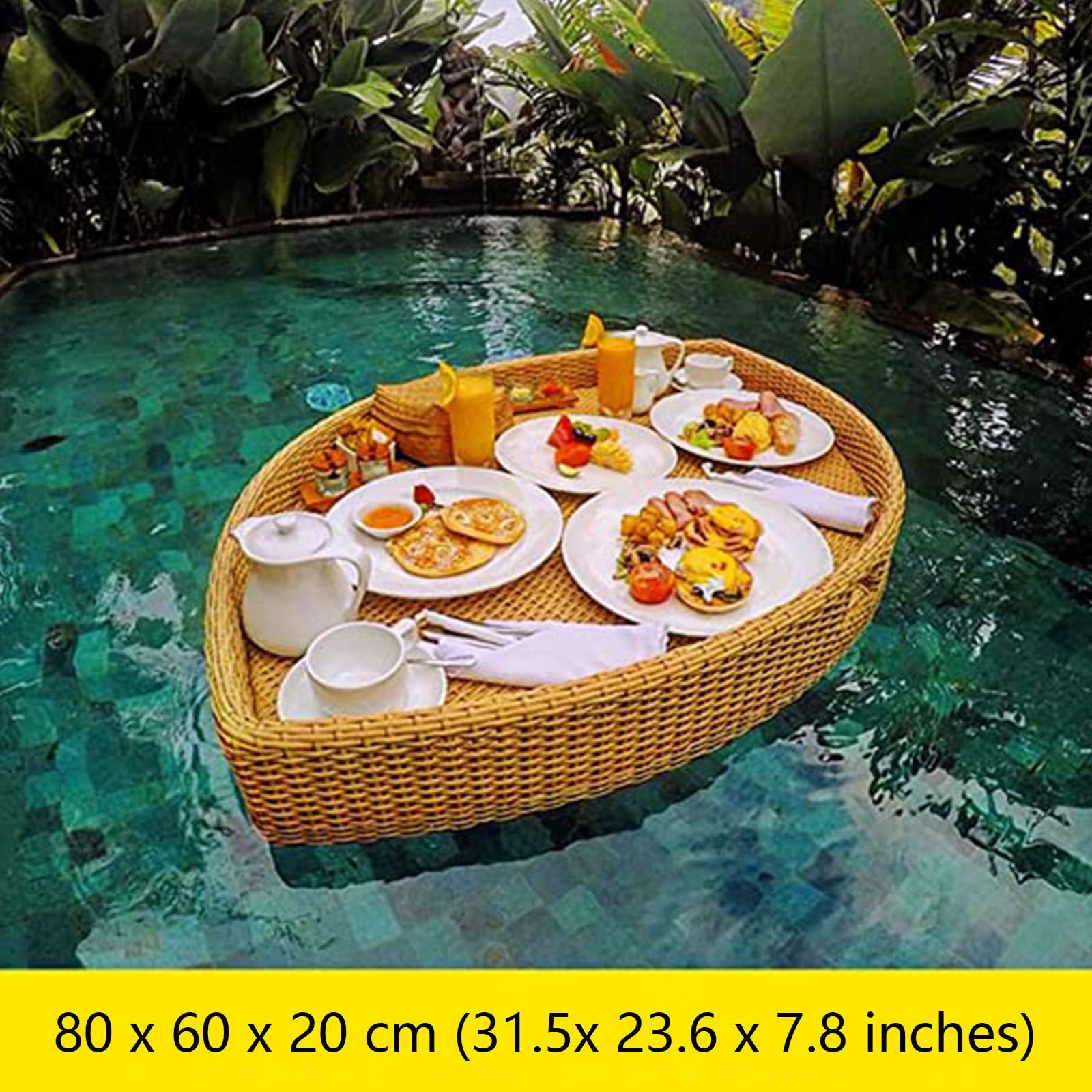 Vassoio galleggiante da bar, vassoio galleggiante a forma di foglia per feste in piscina, cestino da portata in rattan intrecciato fatto a mano con cura per servire bevande, brunch e cibo in pisc