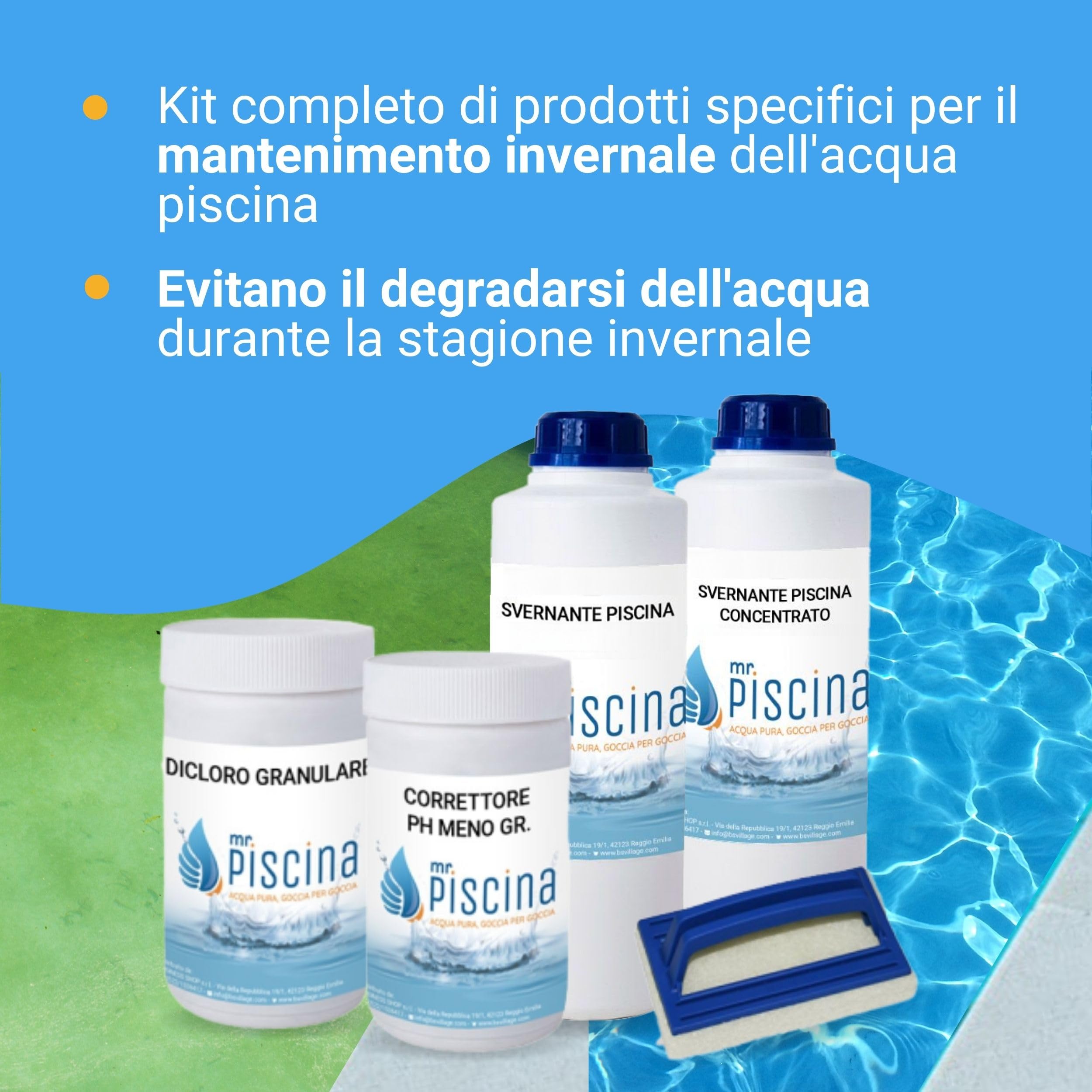 Kit Svernamento Professionale per Piscina, Set Completo Chiusura Invernale con Svernante, Dicloro Shock, pH Meno e Accessori, Valigetta Salvaspazio, per Piscine fino a 40 m³