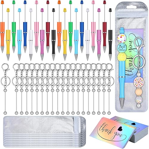 Yeaqee Juego de 80 barras de llavero con cuentas, bolsa resellable y tarjetas de agradecimiento, kit de fabricación de bolígrafos para manualidades,