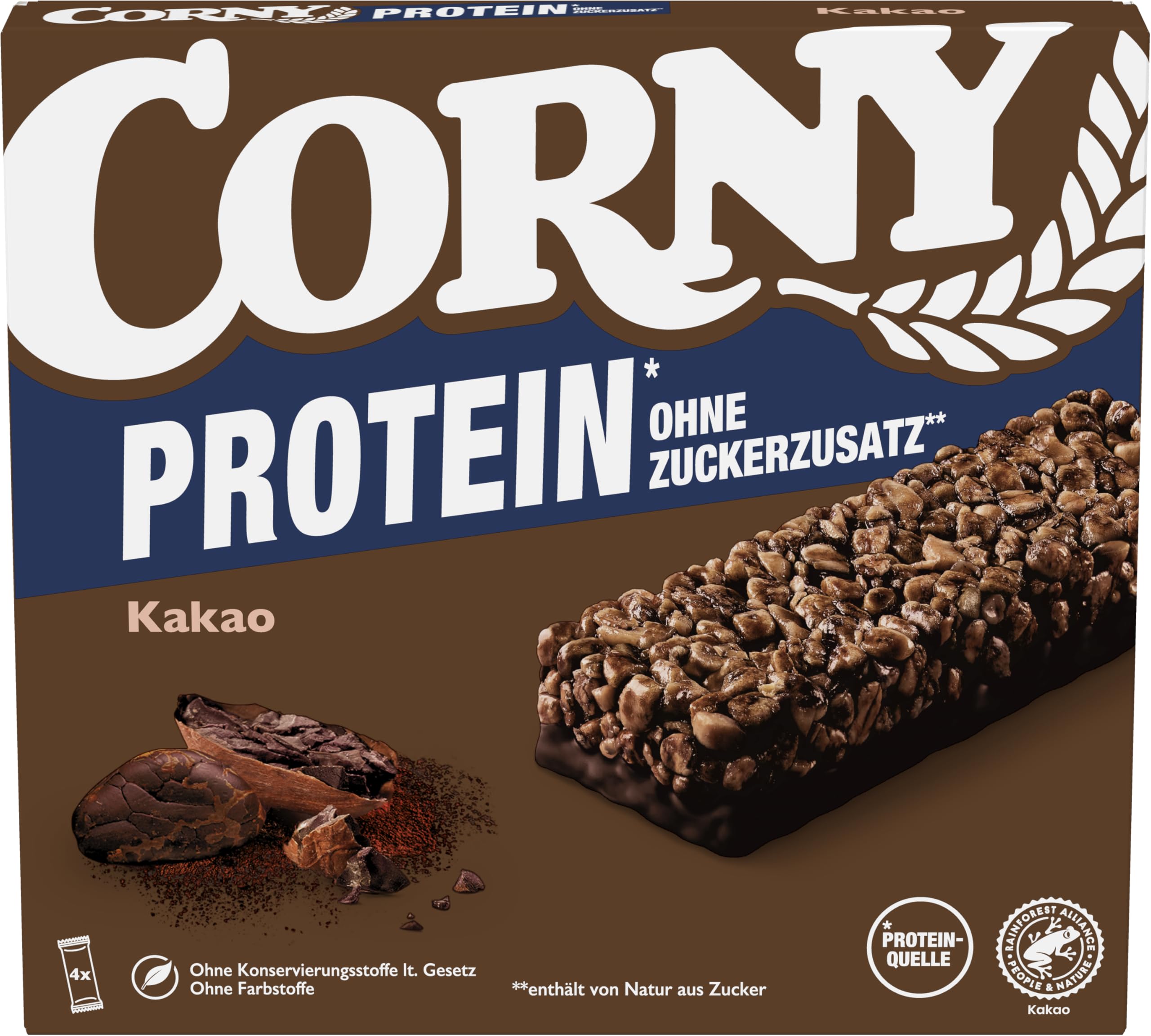Müsliriegel Corny Classic Protein Schoko | 24% Protein | Proteinriegel mit feiner Schokolade | Ohne Zuckerzusatz | Genuss für Schule, Büro und unterwegs | 4 x 25 g