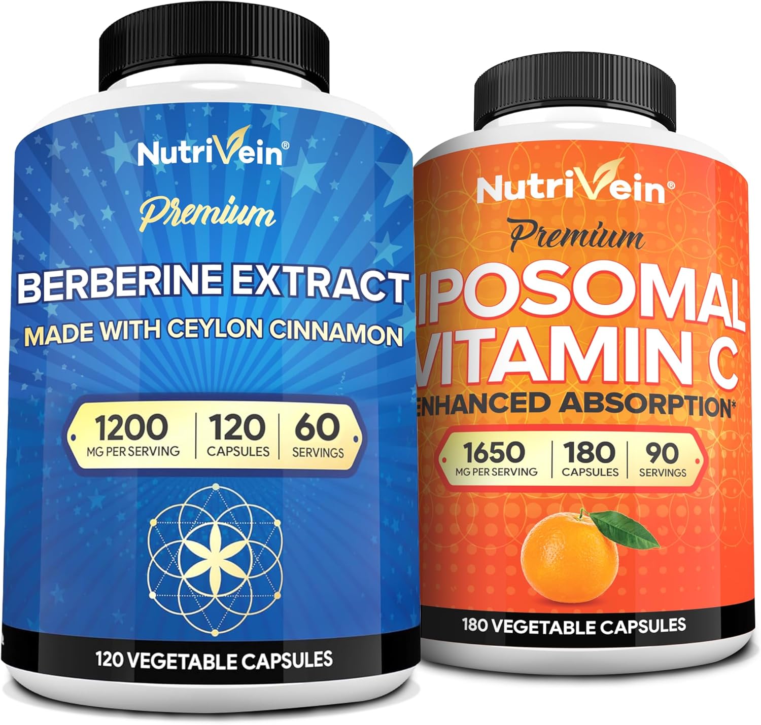 Nutrivein Premium Berberine & Liposomal Vitamin C Supplement: High-Absorption Vitamin C Capsules & Berberine Supplement Bundle for Immunity, Metabolism, & Balanced Well-Being