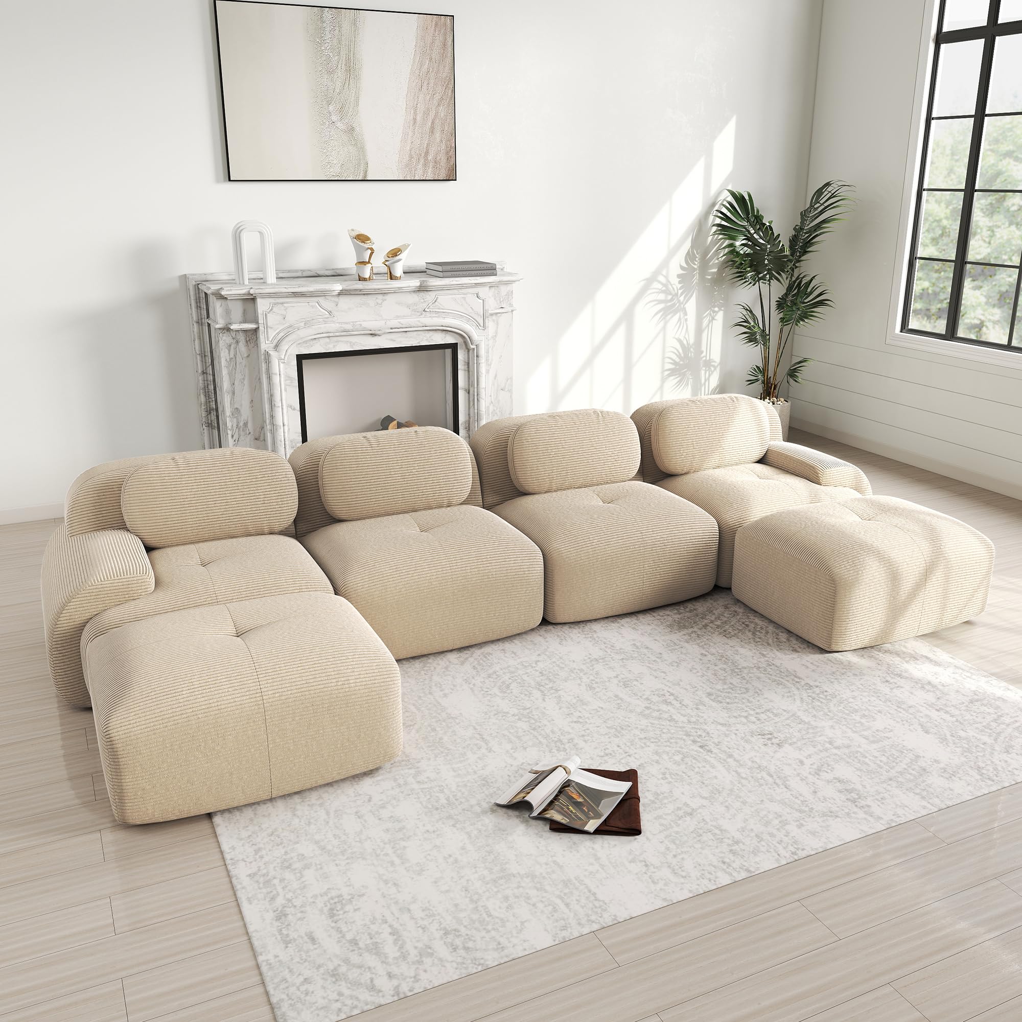 Bladez Moderno divano modulare a 3 posti, divano angolare a forma di U con ottomano, imbottitura 32D, altamente elastica, antiscivolo e adatta agli animali domestici, con braccioli larghi per