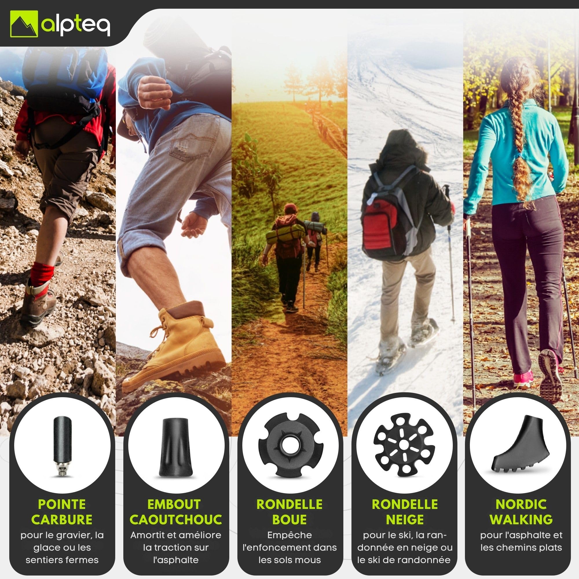 Bâtons de randonnée Pliables en Carbone avec poignée en liège | Bâtons de Trekking pour Sports de Montagne | Bâtons de Marche Nordique pour Homme et Femme | Extra léger et télescopique