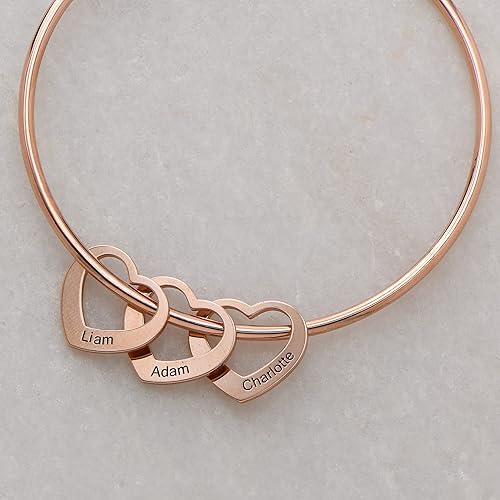 Miniatura 4 de MyNameNecklace Chelsea Bangle Bracelet with Heart Pendants - Sterling Silver or 18K Gold Plated - Up to 12 Names