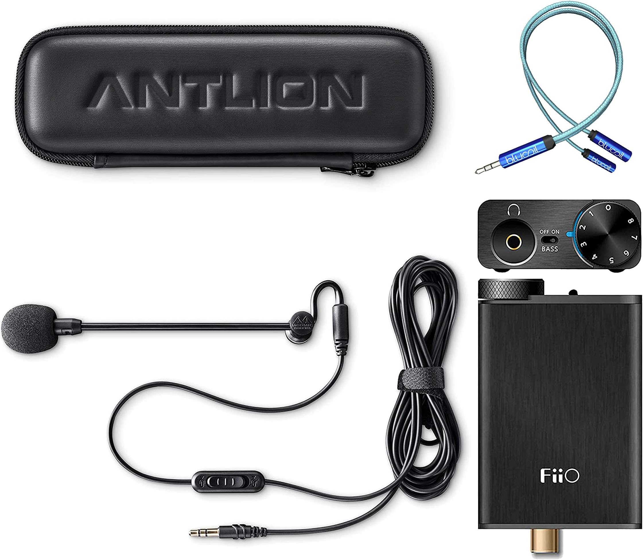 Antlion Audio ModMic 4 Noise-Cancelling Attachable Boom Microphone Mute Switch Bundle with E10K USB DAC Headphone Amplifier and Y Splitter for Audio and Mic