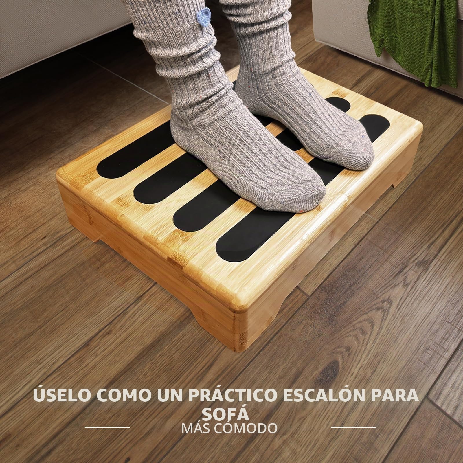 Taburete Bajo de Madera para Niño y Personas Mayores con Almohadilla de Goma Antideslizante, Escalon para Baño, Lavabo, Terraza, Jardín, Squatty Potty, 40 X 30 X 9 cm