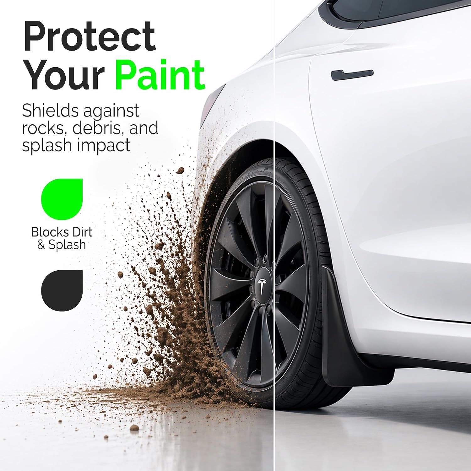Tesla Model Y Mud Flaps 2020-2024, [OEM-Style No Drill] Mud Flaps – All-Weather Paint Protection Set of 4