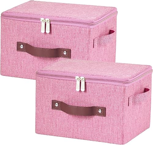 Miniatura 66 de Contenedores de almacenamiento con tapa con cremallera de tela de algodón y lino, cestas de almacenamiento con tapa, cajas plegables lavables para
