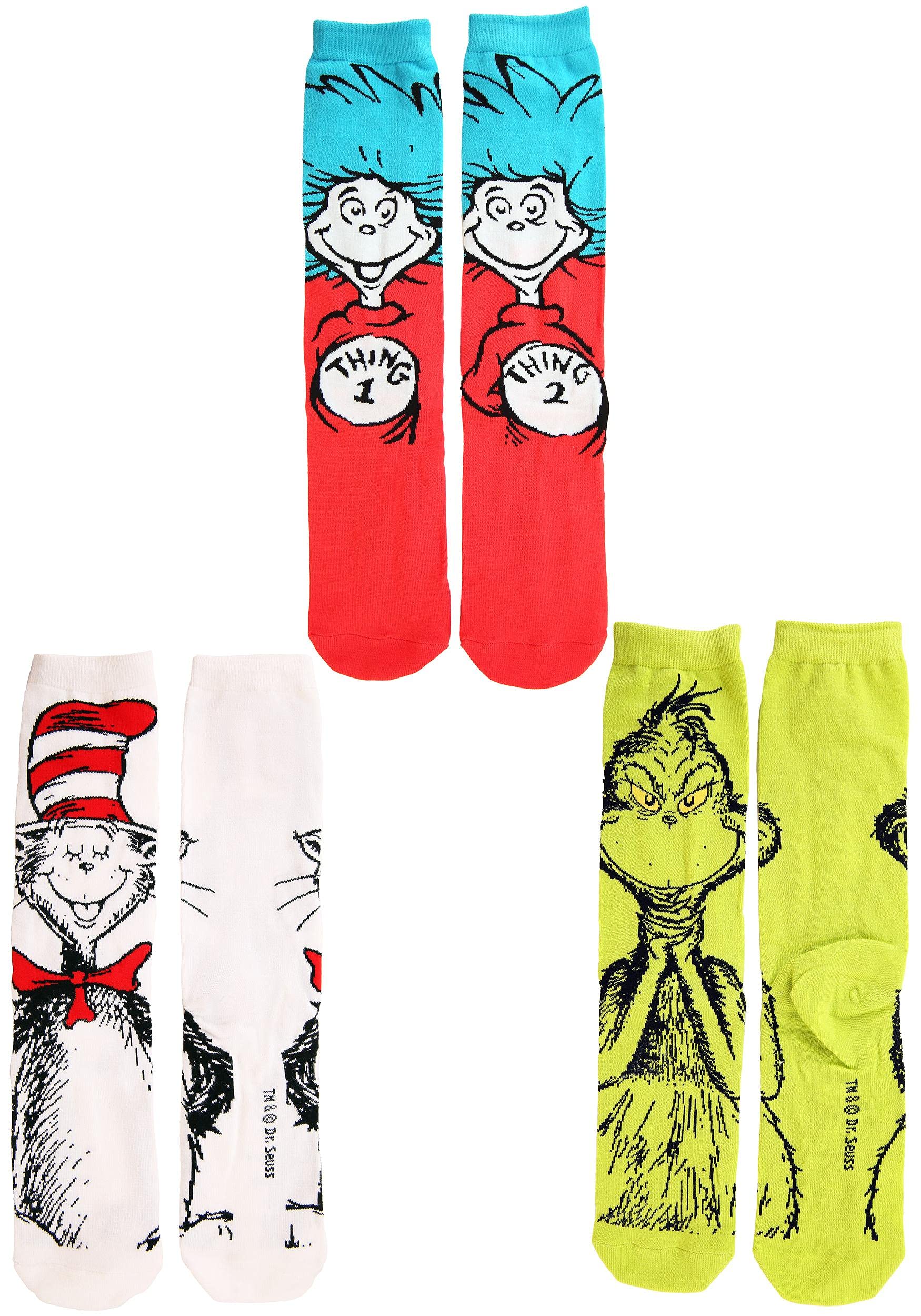 Adult Dr. Seuss Characters Crew Sock Set 3 Pairs Standard