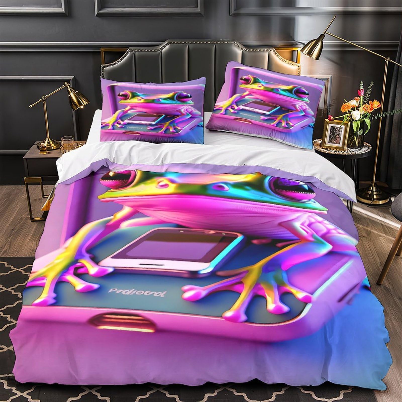 Parure de lit grenouille aux yeux brillants housse microfibre 3D