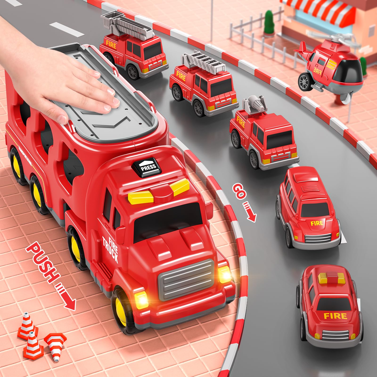Toddler Truck Kids Fire Car Toys for 3 4 5 6 7 Boys - 7 Pack 