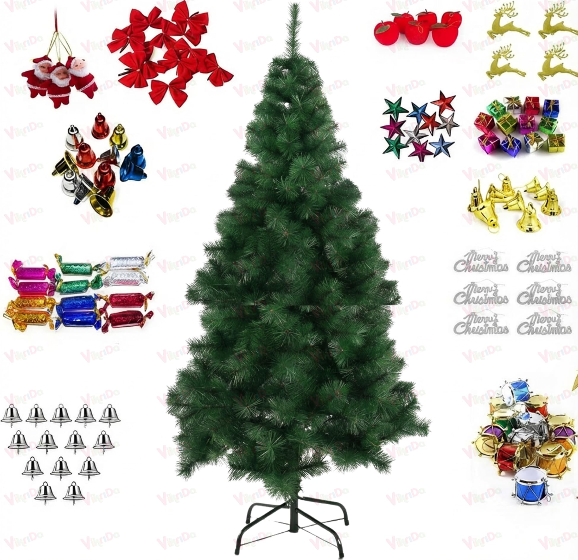 VikriDA 4.5 Feet Artificial Pine Green Christmas Tree with 48Pcs Decorative Ornaments| Xmas Tree with Sturdy Metal Stand