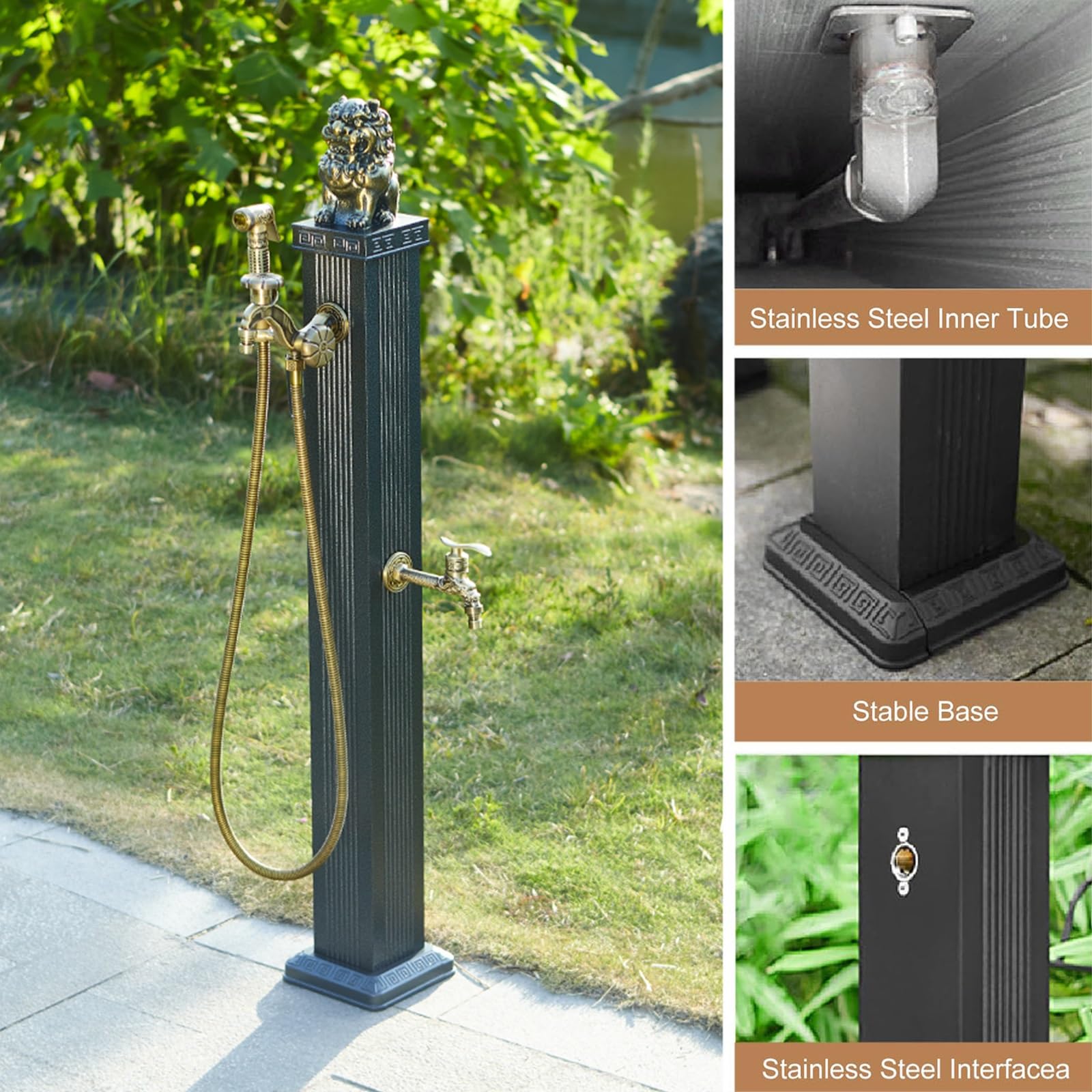 Fontana da Giardino Moderna, Rubinetto per Montaggio a Pavimento, Rubinetto per Idrante da Giardino Resistente Al Gelo in Acciaio Inossidabile, Ideale per Uso Esterno e Esigenze di Giardinaggio