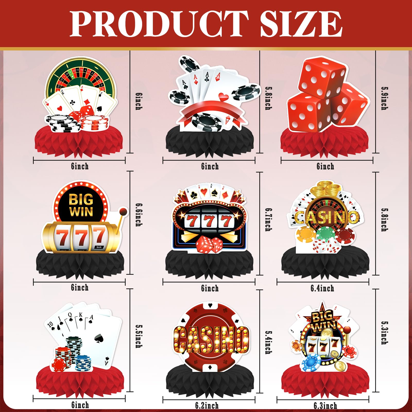 Casino Theme Party Decorations,9 PCS KSKSPE Casino Centerpieces for Tables Honeycomb Centerpieces 3D Casino Theme Party Decor Supplies Boys Girls