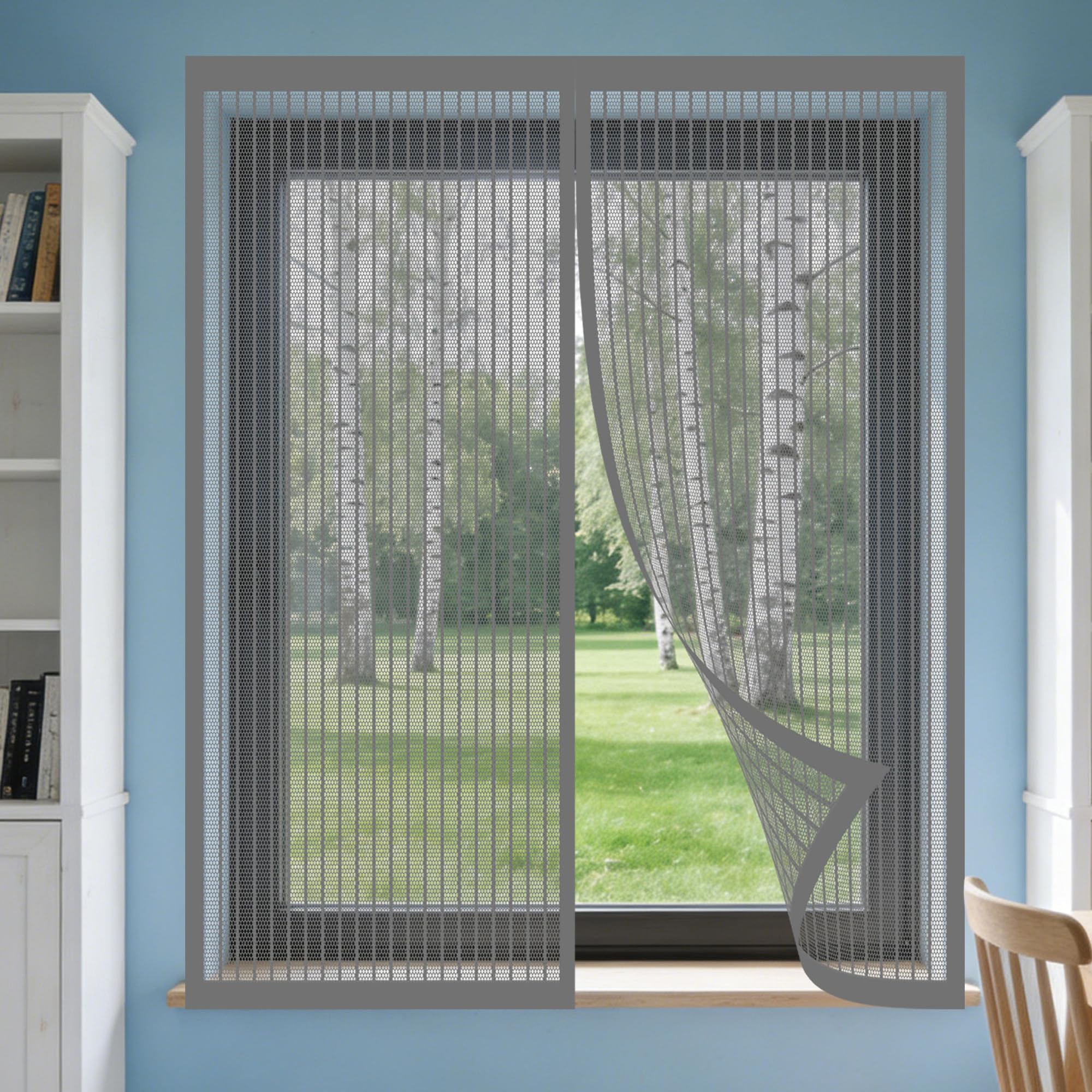 DIY Fly Screen Windows 145 x 145 cm Selfadhesive Tape Adjustable DIY Window Fly Screen Excellent Ventilation While Blocking Bugs for Living Room Bedroom Offfice, Grey