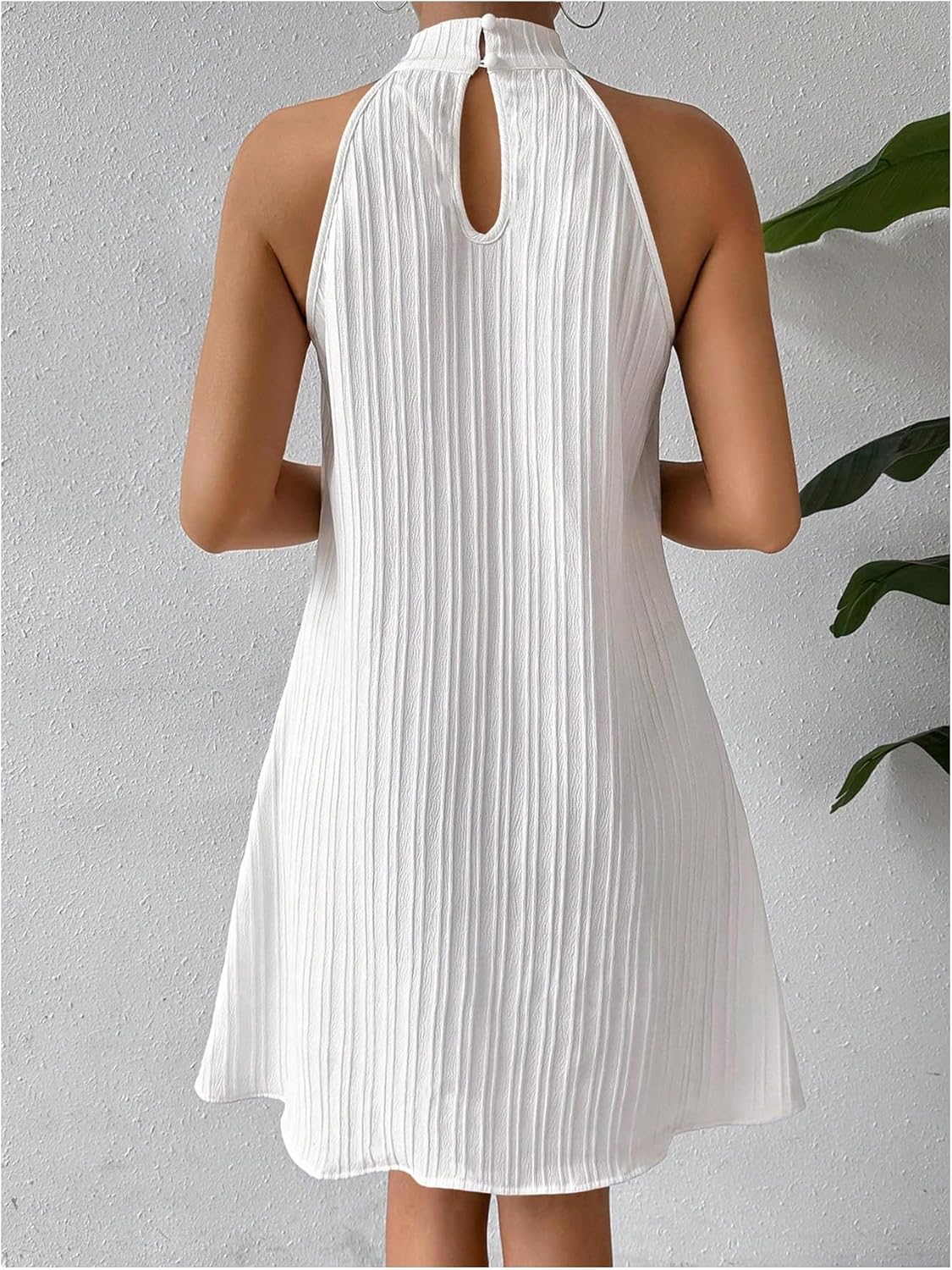 Floerns Women's Pearl Beaded Halter Twist Sleeveless Tie Back Dress A Line Dress - Image 2