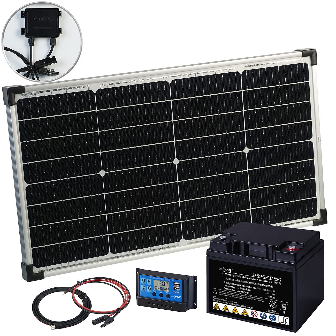 revolt Akku Solar: 60-Watt-Solarpanel mit PWM-Laderegler und Blei-Akku, 480 Wh, 30 A (PV Anlage, Solaranlage 12V, Set)