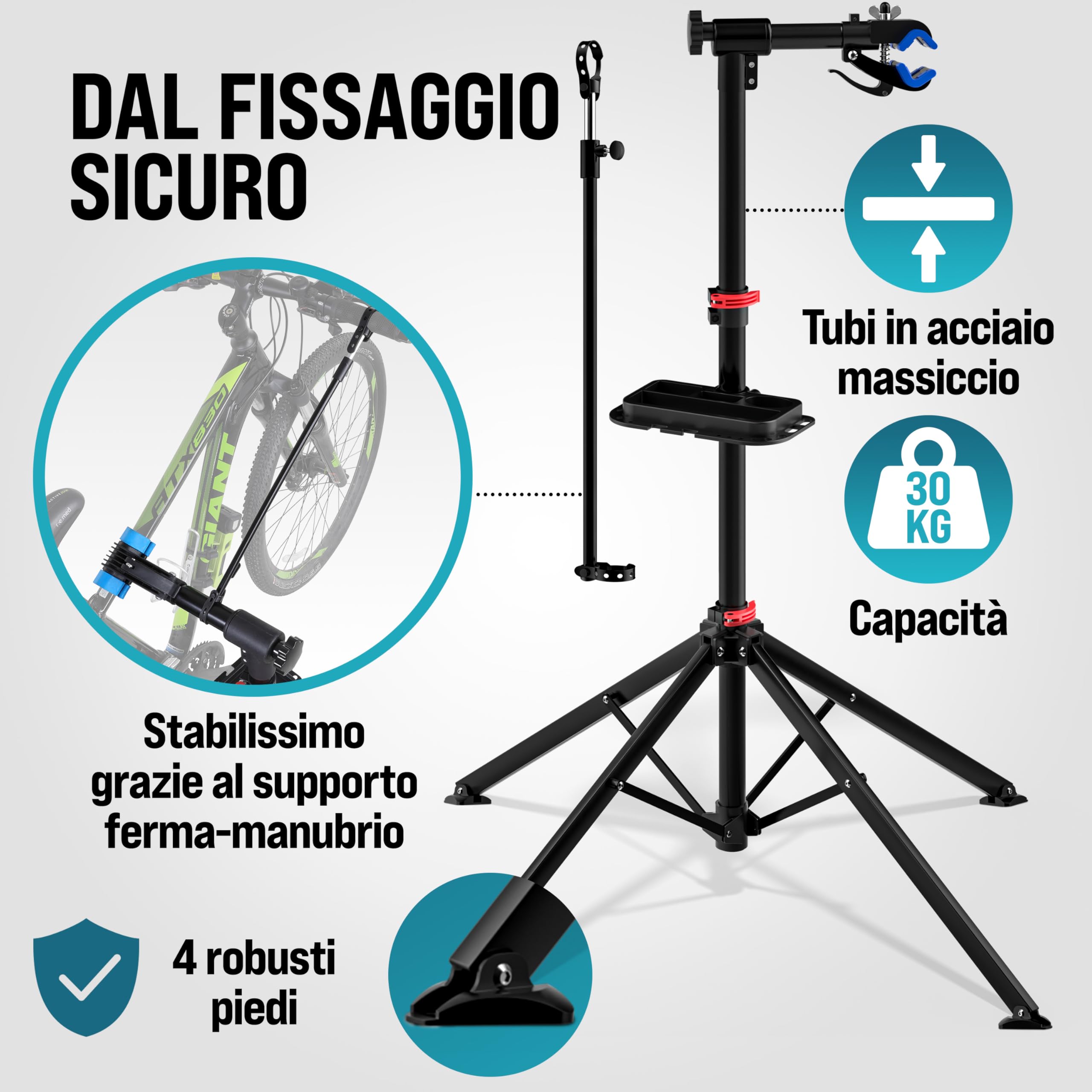 Monzana® Cavalletto Biciclette Max 30 Kg con Borsa per Trasporto Pieghevole Pieghevole Asta Regolabile Ripiano Attrezzi Riparazioni E-Bike