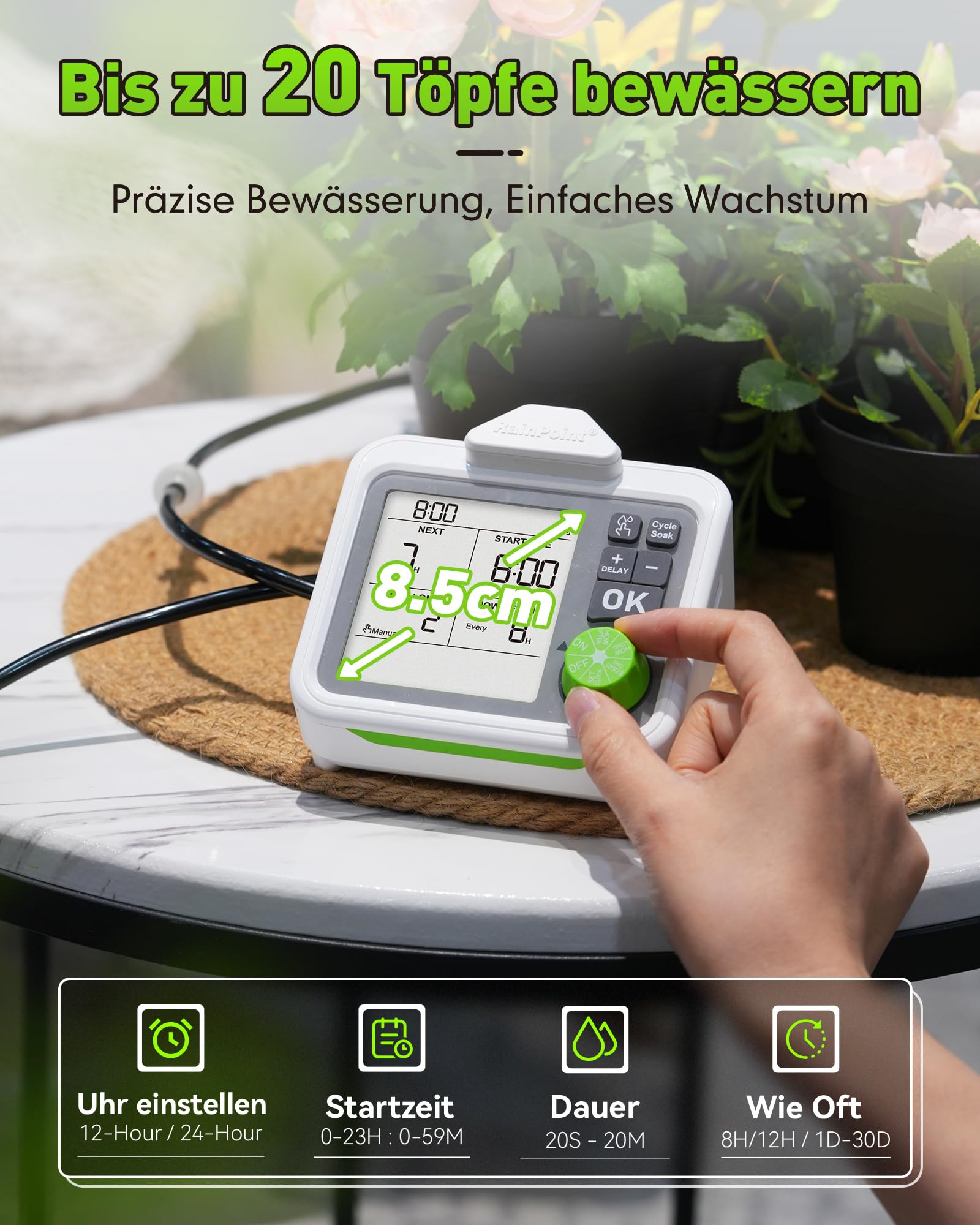 RAINPOINT Bewässerungssystem Automatische Bewässerung Zimmerpflanzen mit Zyklus & Einweichen, Manuelle/Verzögerte Bewässerung, Urlaubsbewässerung, Tropfbewässerungskit für 20 Topfpflanzen