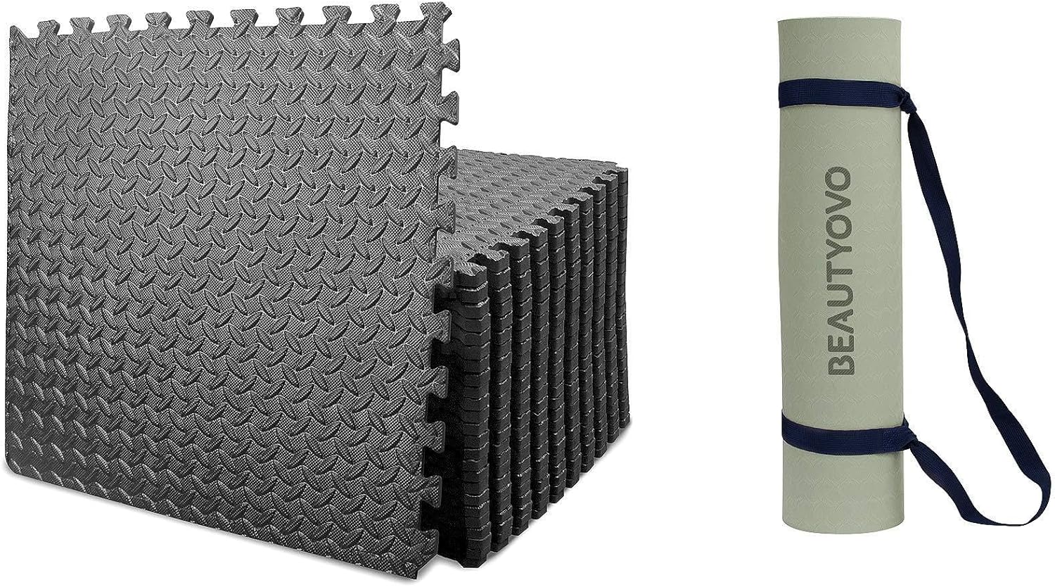 [BUY TOGETHER, SAVE MORE] 24 Tiles Interlocking Mat + TPE Yoga Mat Eco-friendly Non Slip, Matcha Green & Graphite Grey