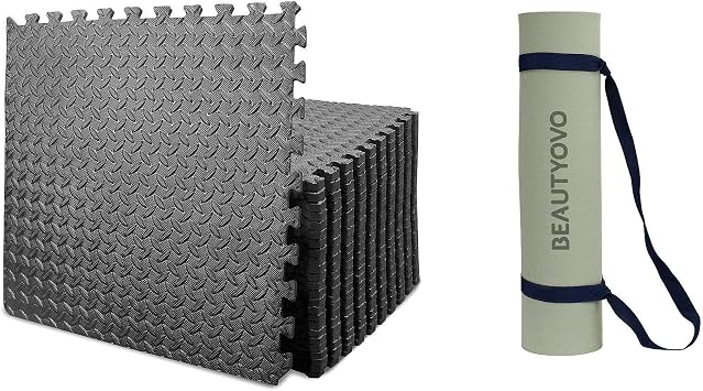 [BUY TOGETHER, SAVE MORE] 24 Tiles Interlocking Mat + TPE Yoga Mat Eco-friendly Non Slip, Matcha Green & Graphite Grey