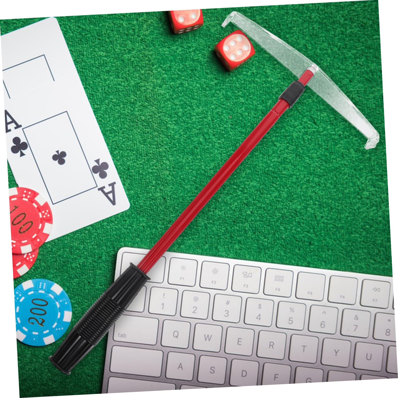 Râteau Confortable en Poker de Acier Jetons Télescopique et Pratique Acrylique à Tenir Accessoire Rouge Jeux de Poker et Réunions Familiales