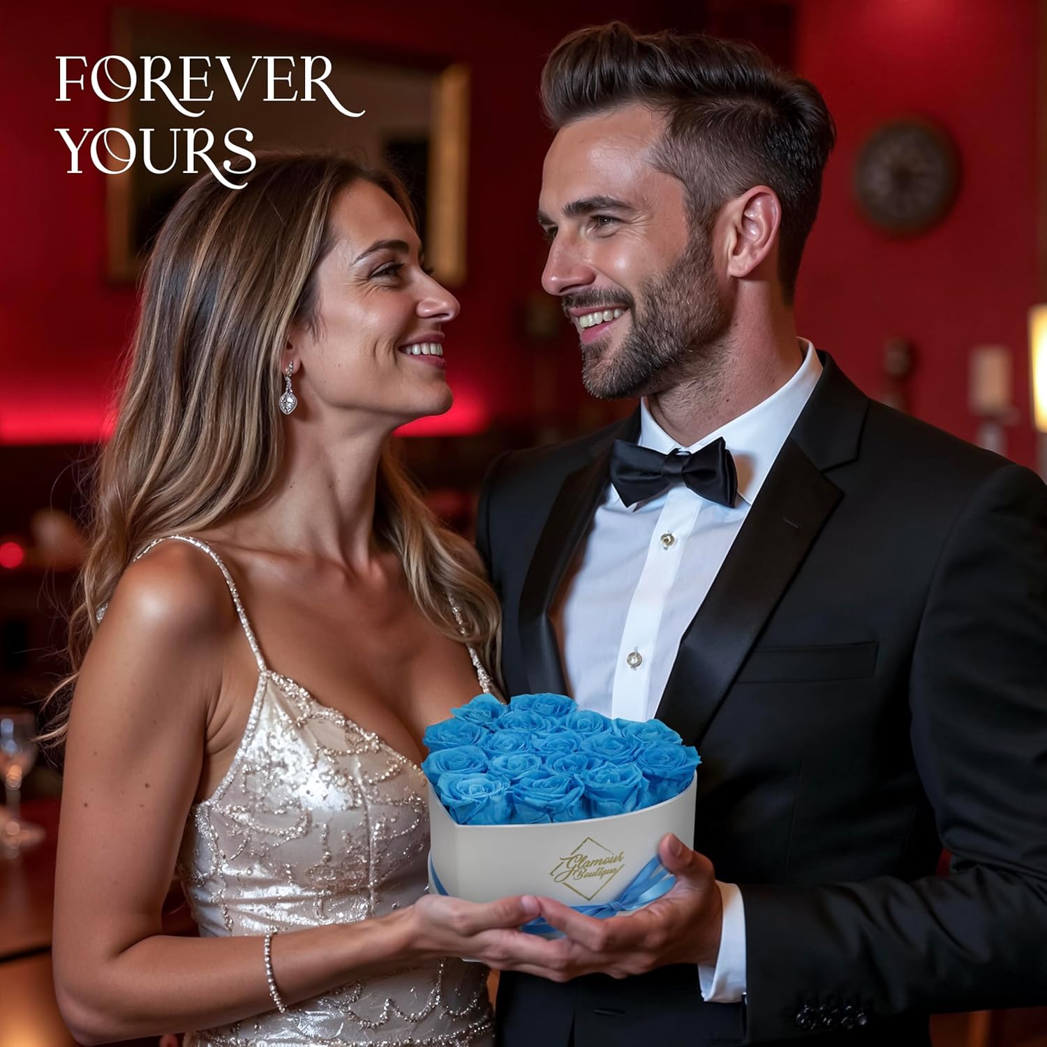 GLAMOUR BOUTIQUE Preserved Roses in a Box - Gifts for Her, Wife & Mom, Rose Flowers Forever Decor for Birthday Gift, Get Well Flower Bouquet Cased in White Box with Cover - Teal - 16 (Color-Treated) - Image 8