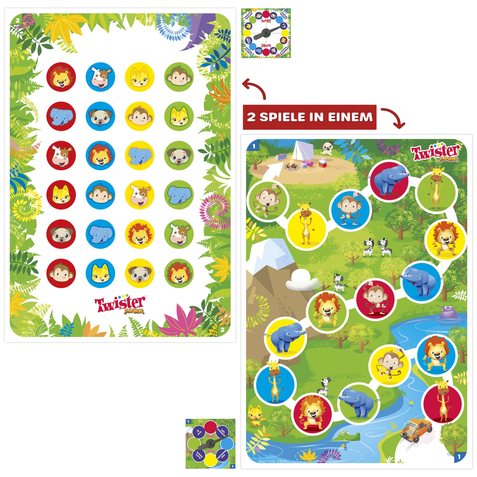 Hasbro Twister Junior Spiel, 2-in-1 Familienspiel mit doppelseitiger Spielmatte, fördert die Beweglichkeit und sorgt für Spaß, für Kinder ab 3 Jahren geeignet