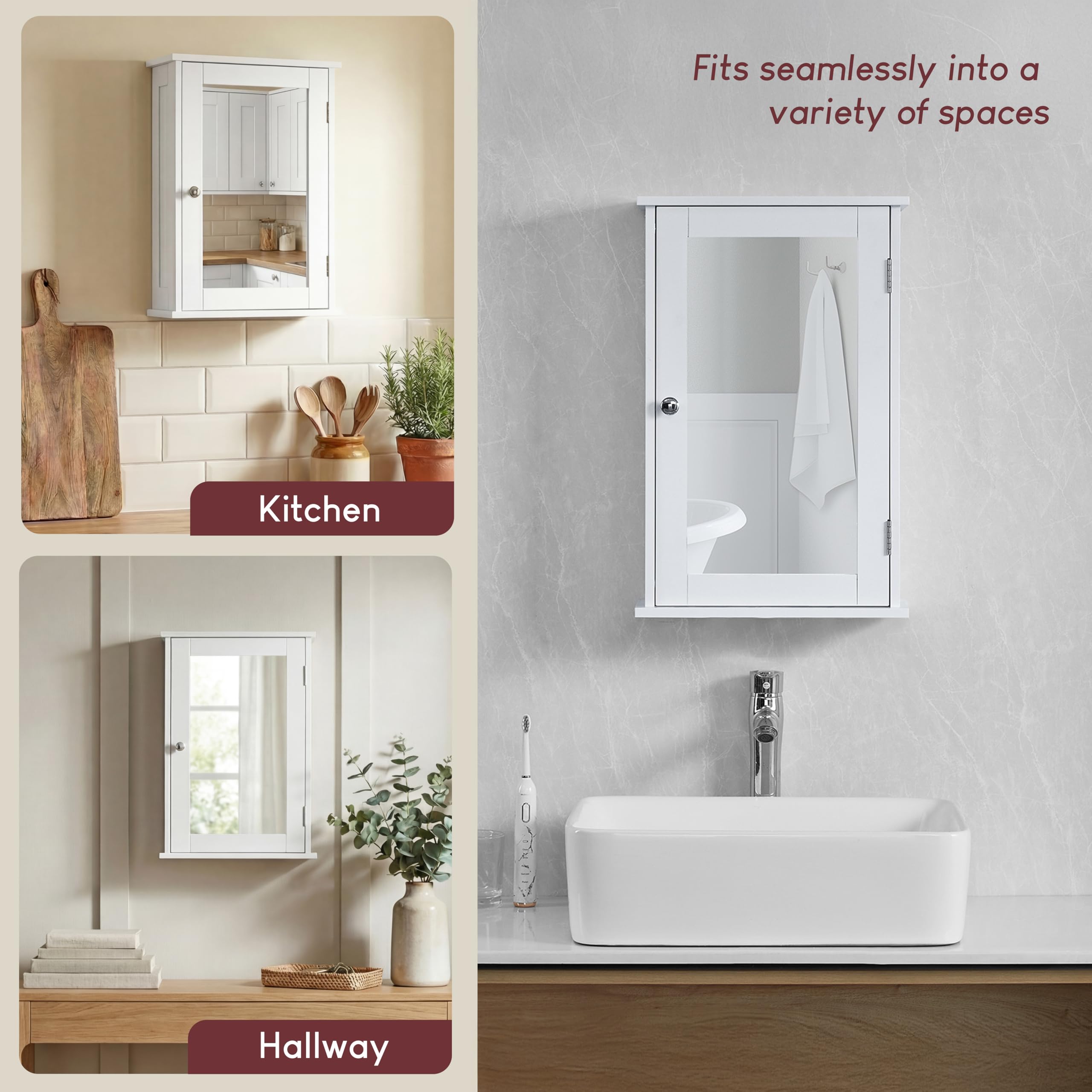 Bath Vida Priano szafka łazienkowa pojedyncze lustrzane drzwi montowane na ścianie, biała