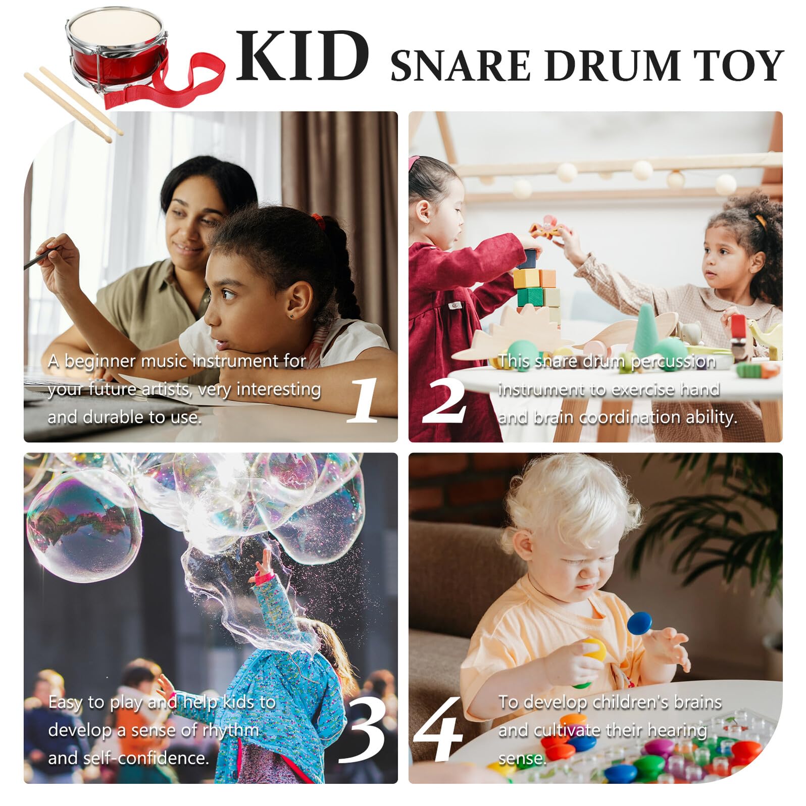Tambor de Caja Infantil Rojo, 1 Juego, Metal y Madera, para Niños | Instrumento de Percusión para Principiantes, Fácil de Tocar, Conjunto de 1