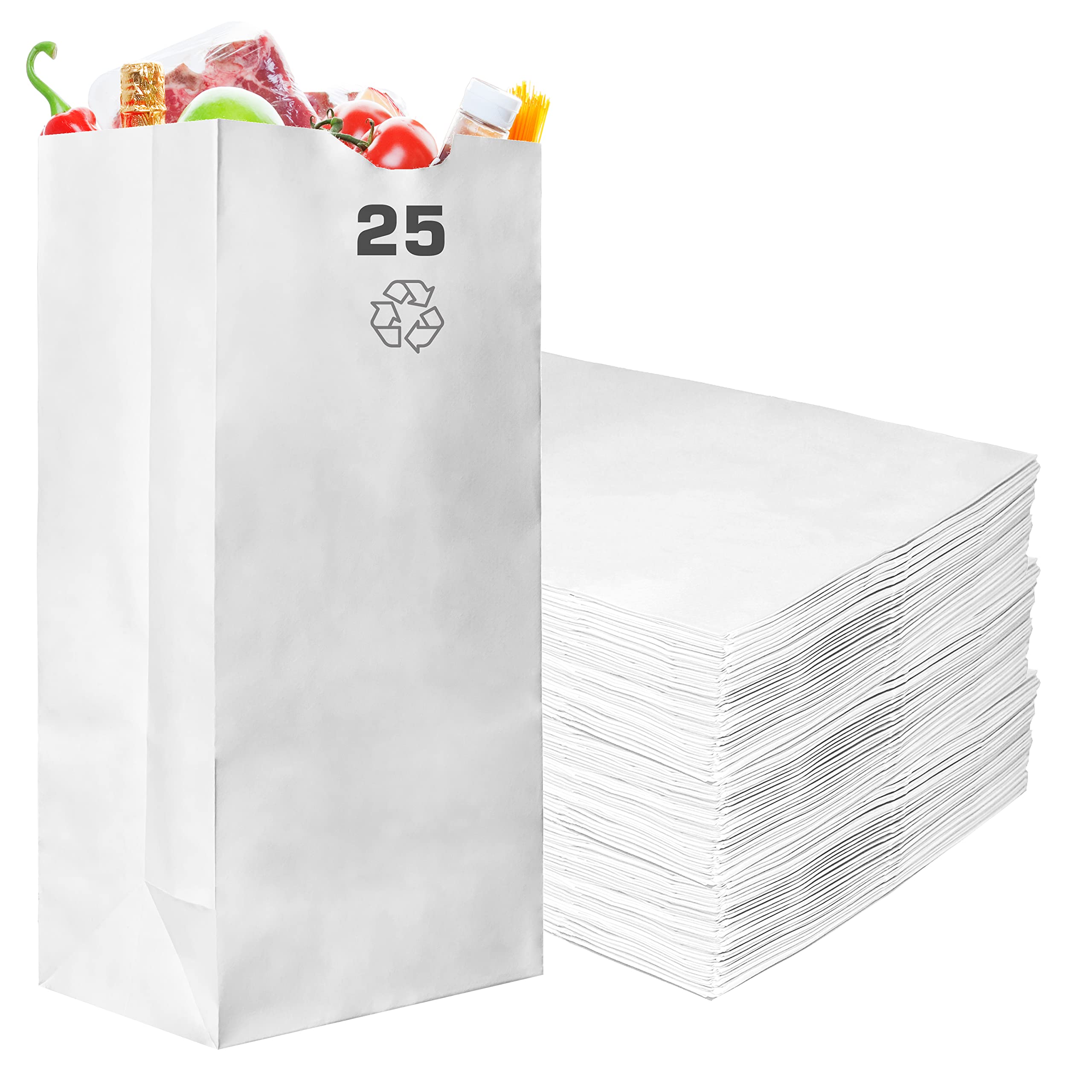 Paper Lunch Bags 25 Lb White Paper Bags 25LB Capacity - Kraft White Paper Bags, Bakery Bags, Candy Bags, Lunch Bags, Grocery Bags, Craft Bags - #25 Large Lunch Paper Bags / Kraft Paper Sacks by EcoQuality (500, #25 - 25LB)