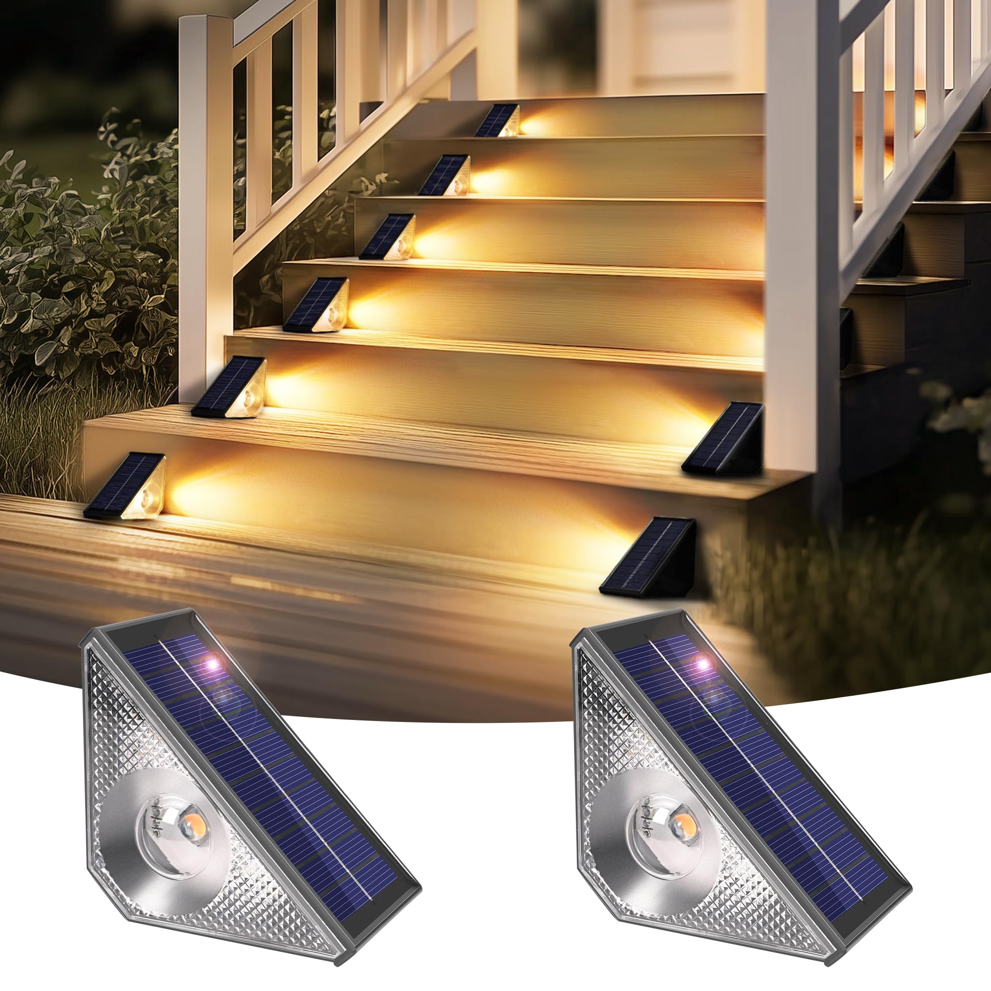 Solpex Solar Step Lights 2 Pack Fence Lights Outdoor Waterproof for Stair Deck Porch Patio Fence Garden Yard (Warm White)