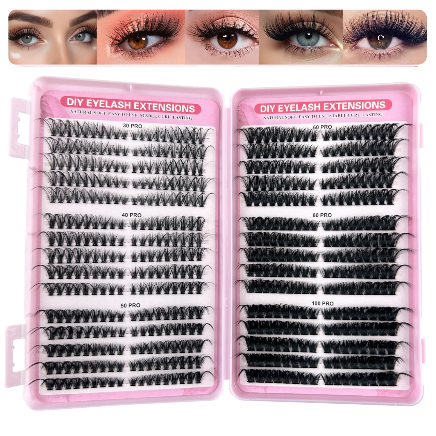 540Pcs Clusters-Lashes 30pro+40pro+50pro+60pro+80pro+100pro Lash Clusters Mixed 8-16mm