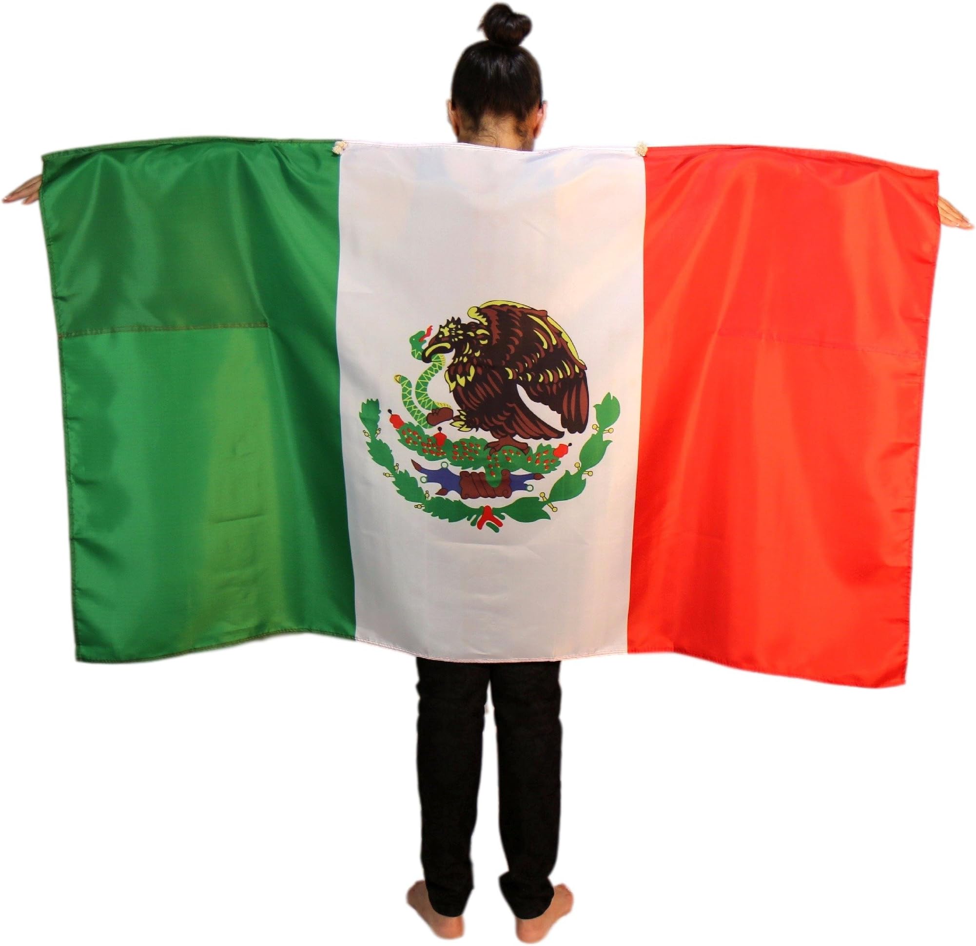 LovesAll Mexico Mexican Flag Cape with Microfiber Storage Pouch - Full Size Wearable Flag with Sleeves and Soft Neck Tie for Adults - Use it as a Poncho, Wrap, Cloak, Or Shawl