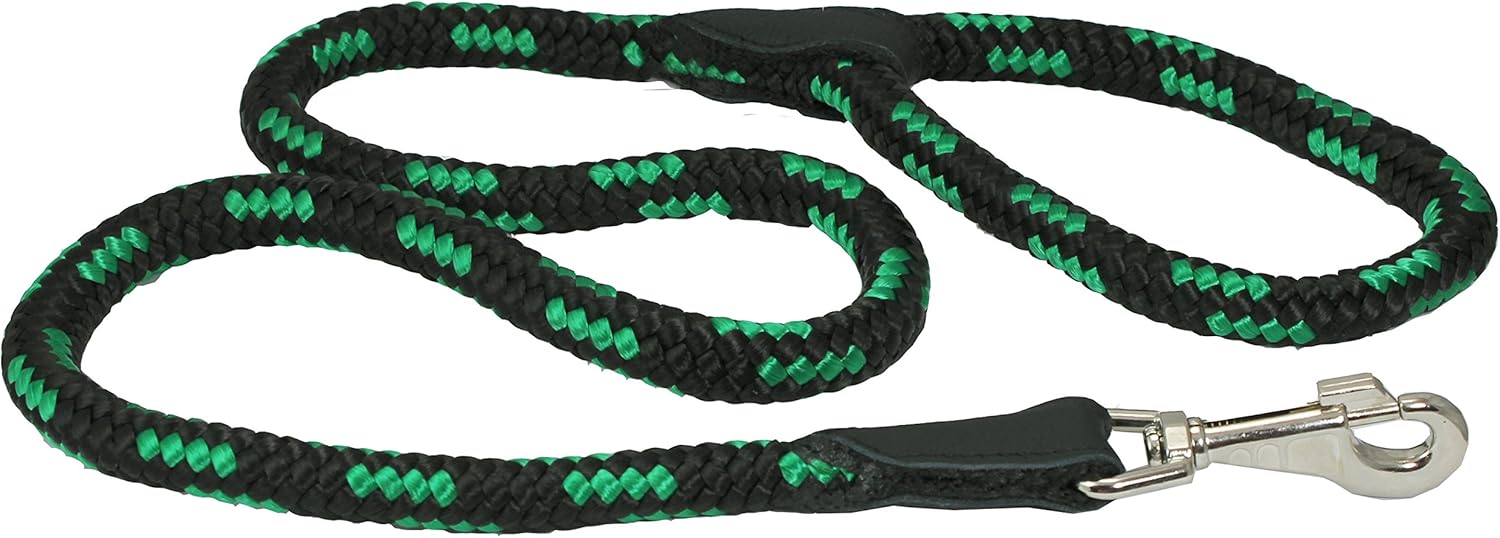 Dogs My Love 6ft Long Braided Rope Dog Leash Green with Black 6 Sizes (XLarge: 6ft Long; 5/8" Diam (14mm))