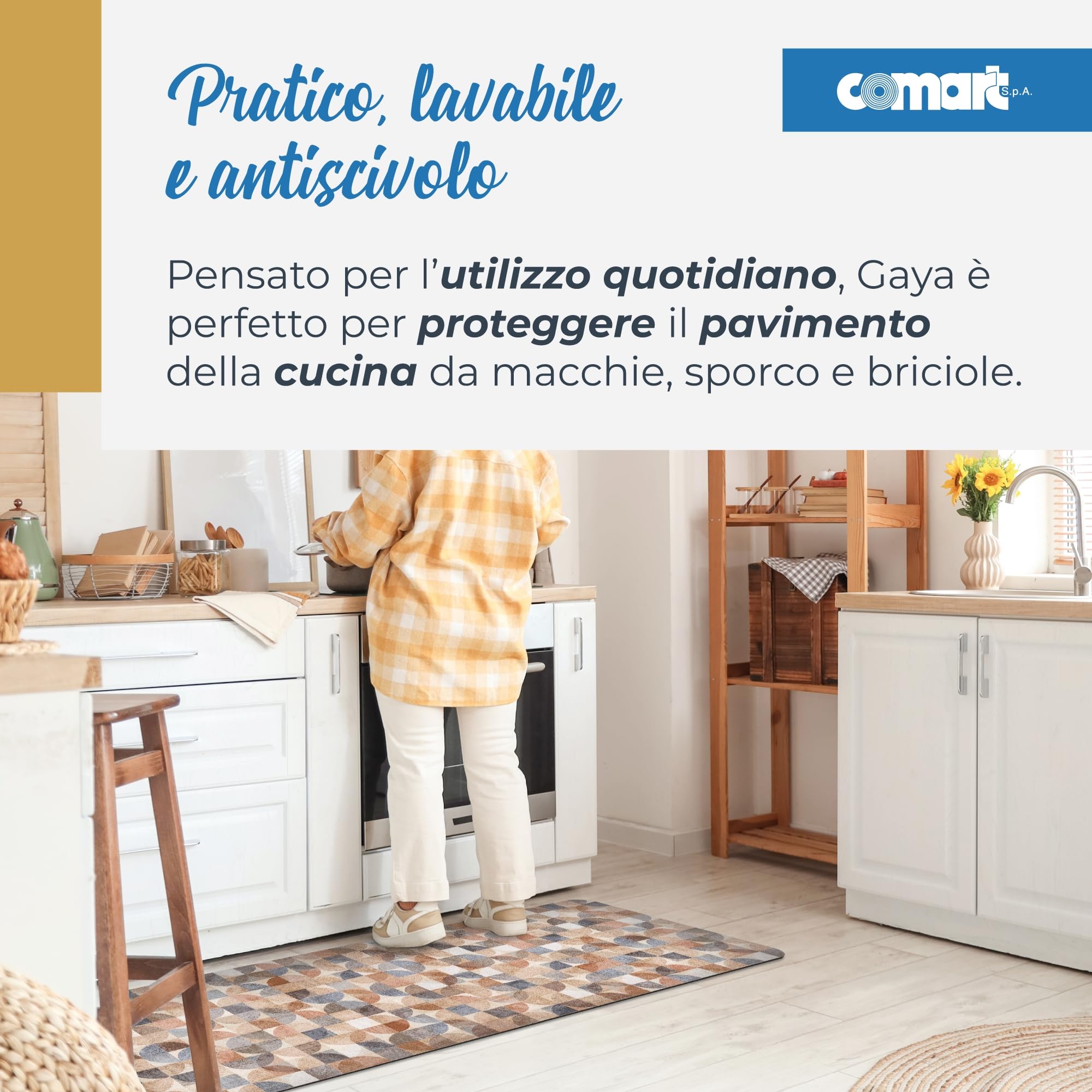 Comart - Alfombra Cocina Gaya - Absorbente - 60x80 - Gajos de Colores