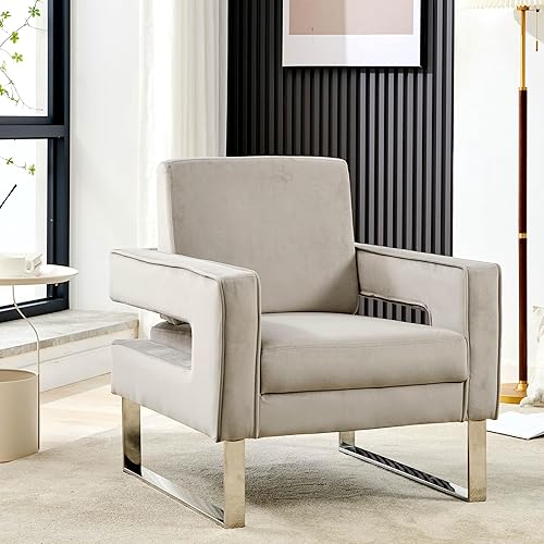 Miniatura 7 de Juego de 2 sillas decorativas de terciopelo, modernas sillas decorativas grises para sala de estar, silla tapizada para sala de estar para oficina